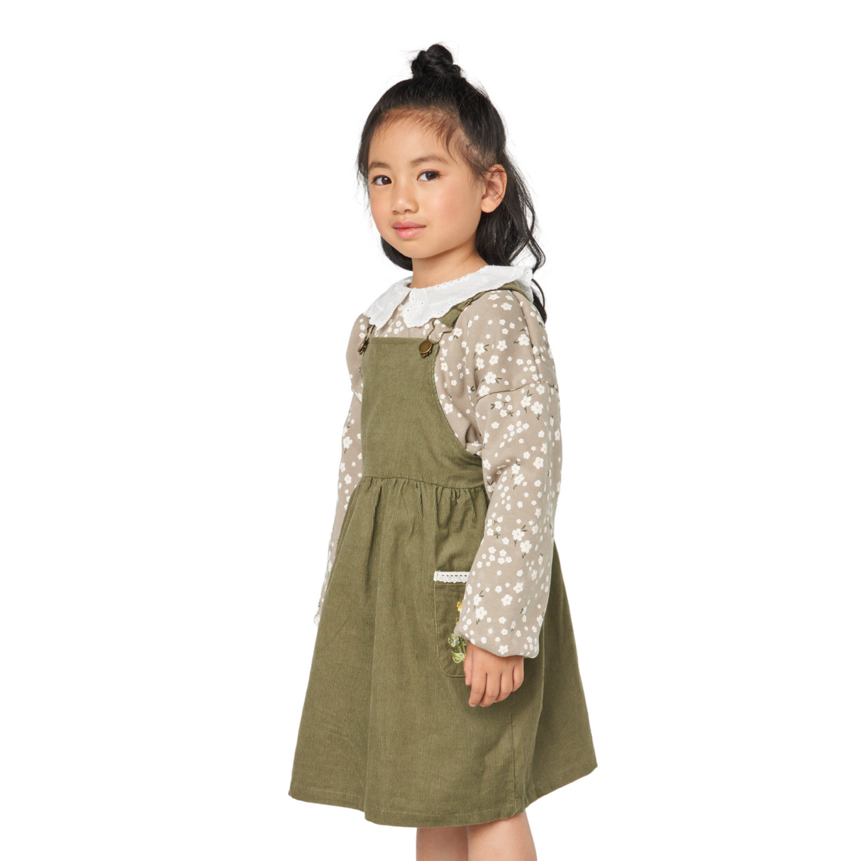 Corduroy Pinafore Dress – Olive Green