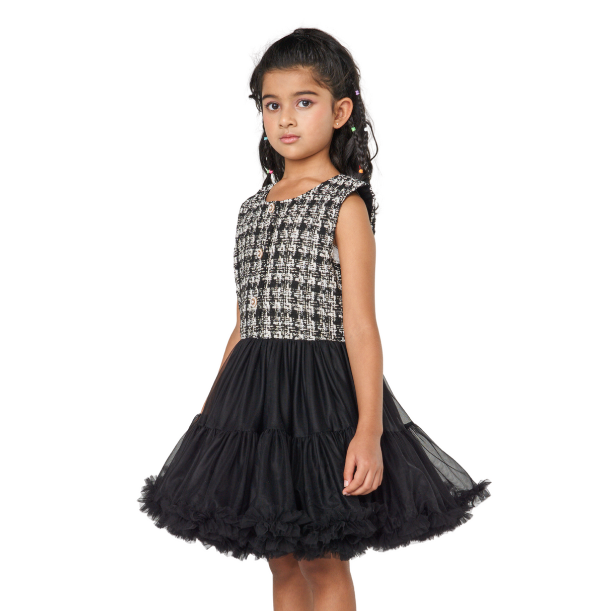 Tweed Bodice Tulle Dress – Classic Black