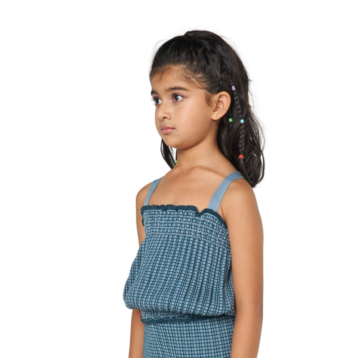 Smocked Check Cami Top – Blue