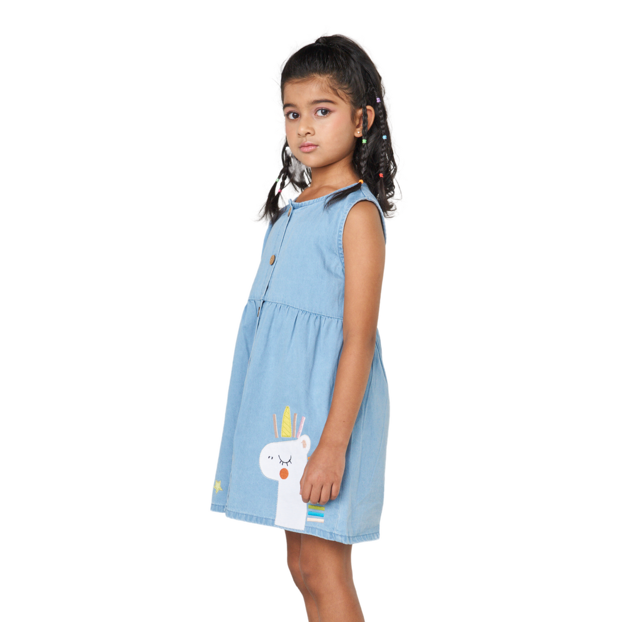 Unicorn Button-Front Dress – Light Blue