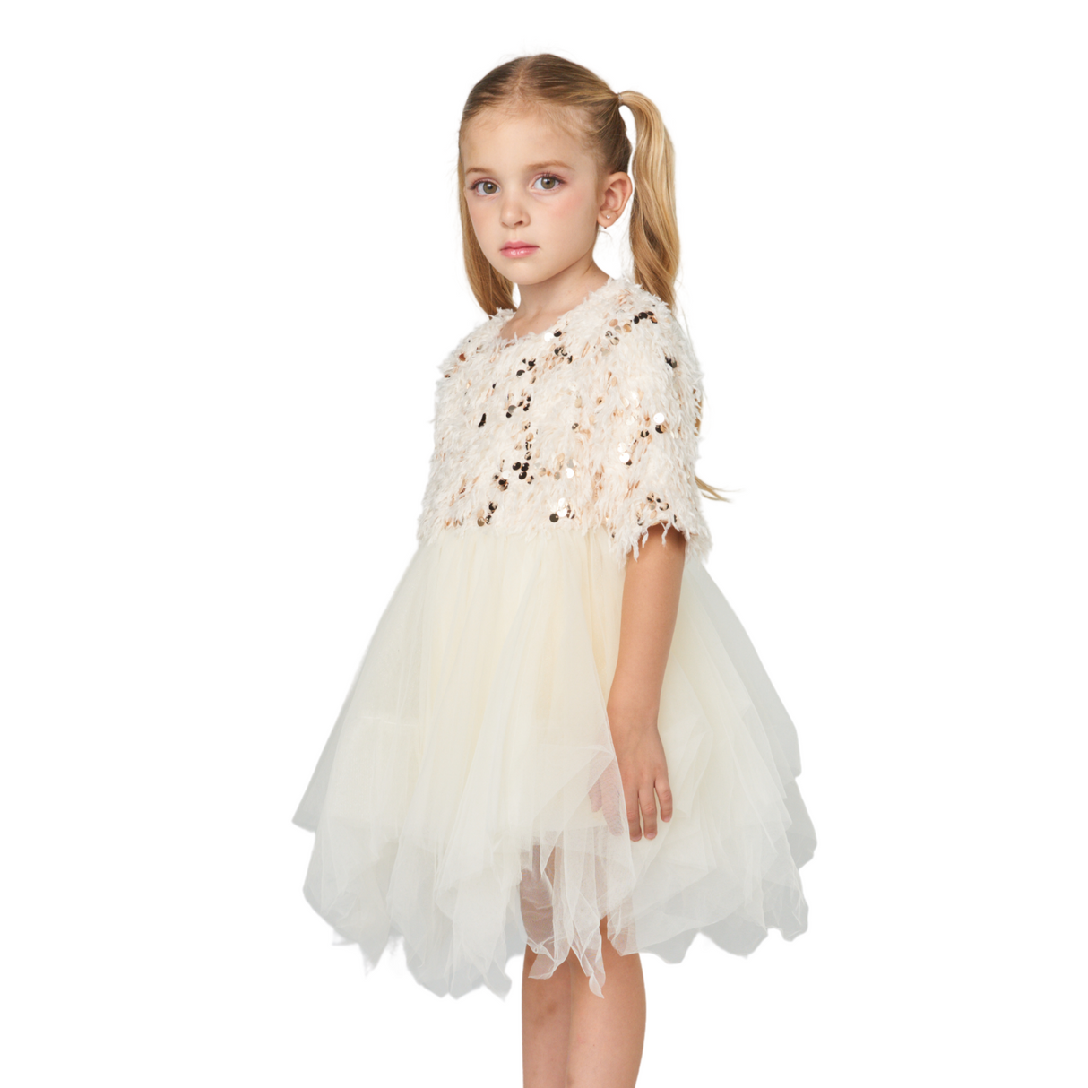 Sequin Floral Tulle Dress – Ivory