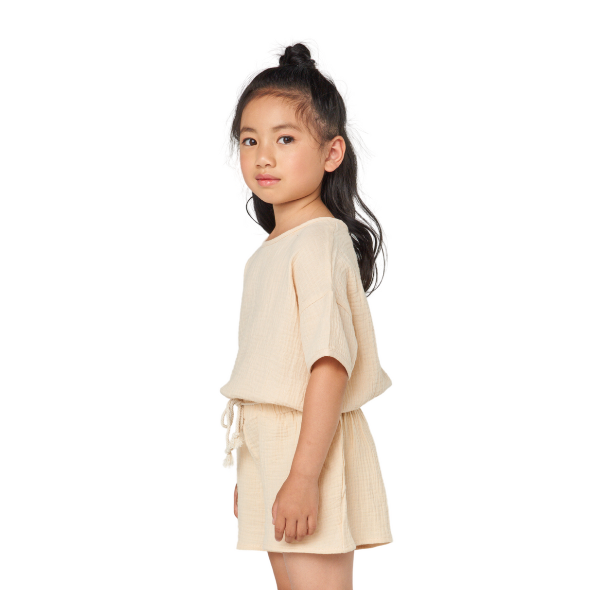 Textured Cotton Drawstring Shorts – Cream