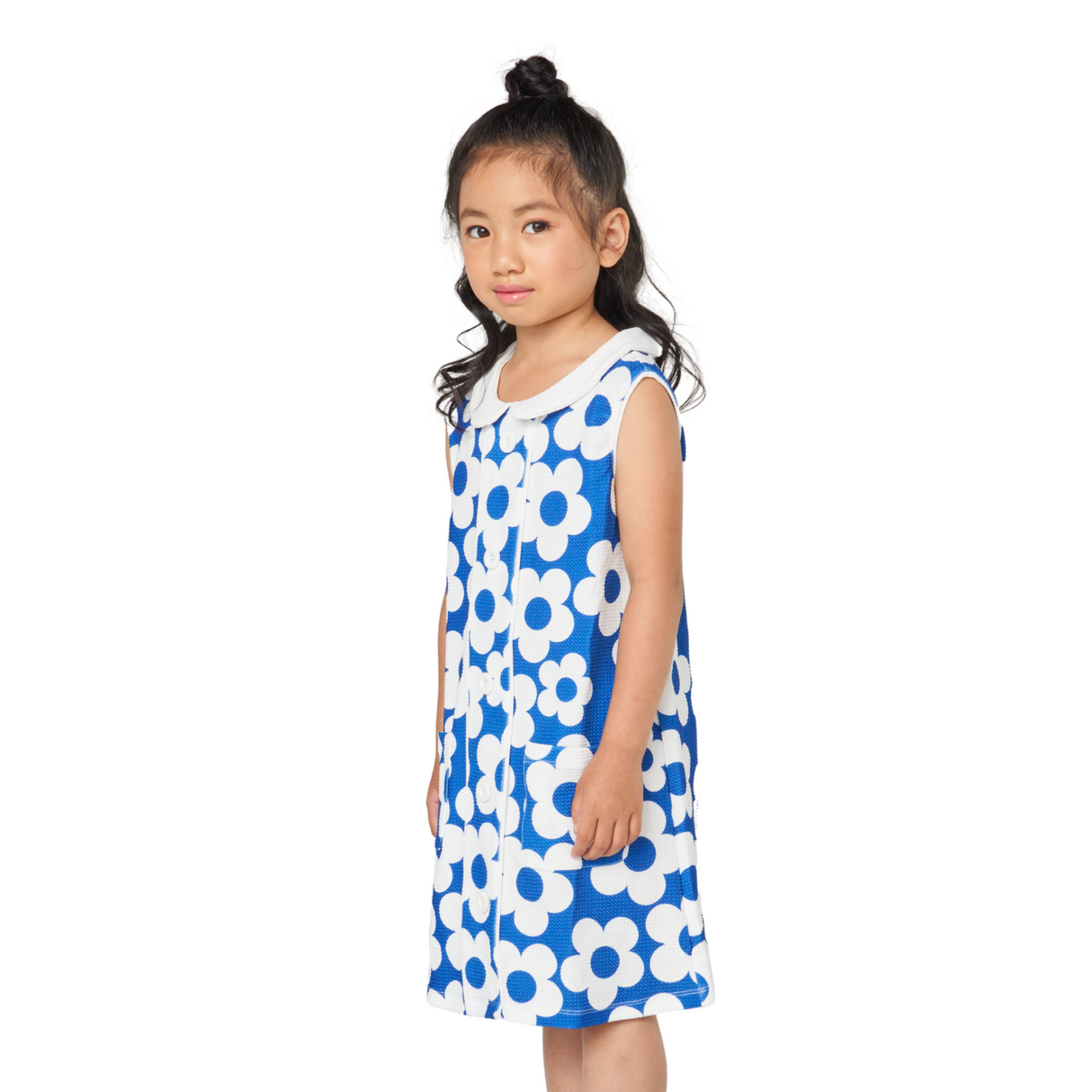 Bold Bloom Sleeveless Dress – Blue Floral