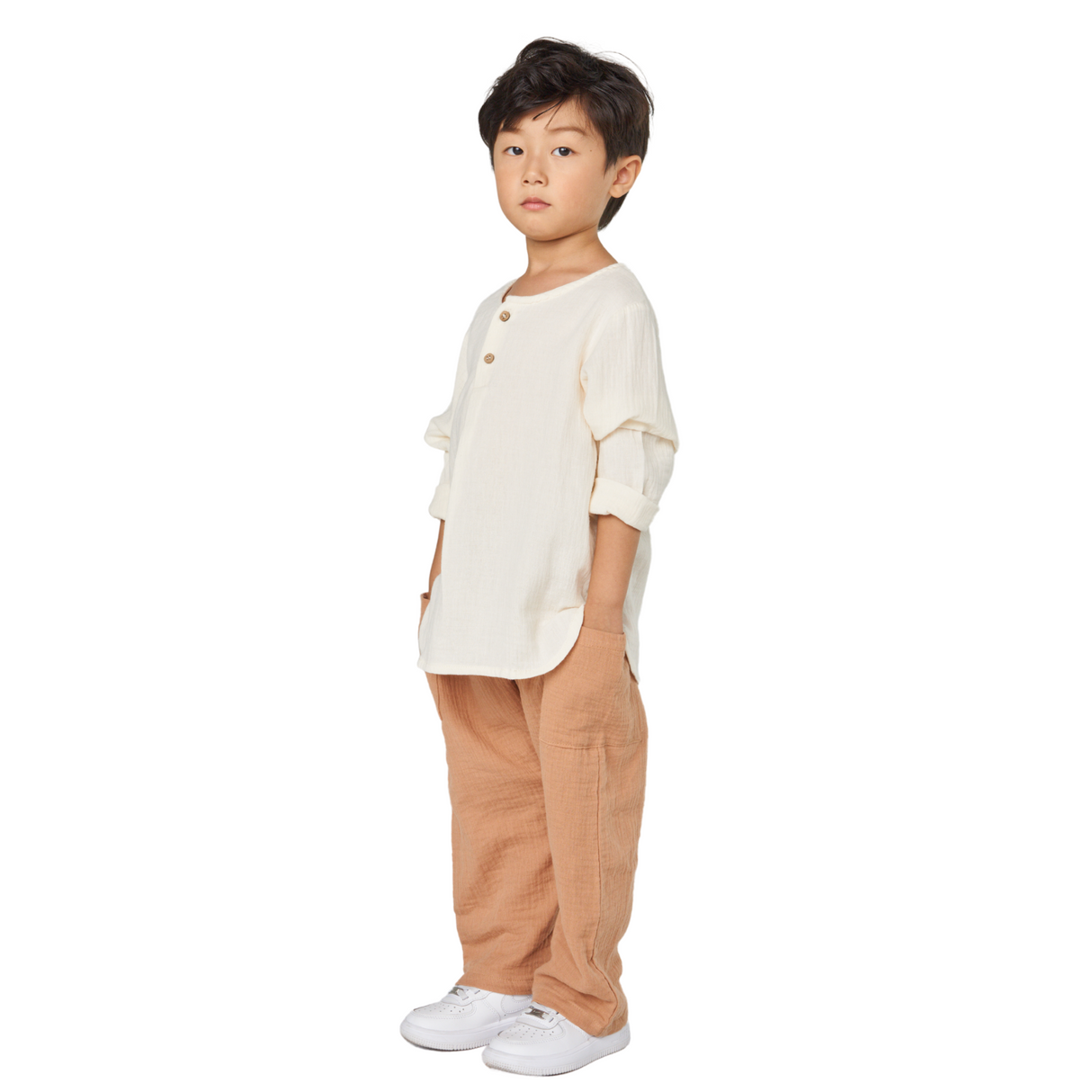 Textured Cotton Pants – Light Brown