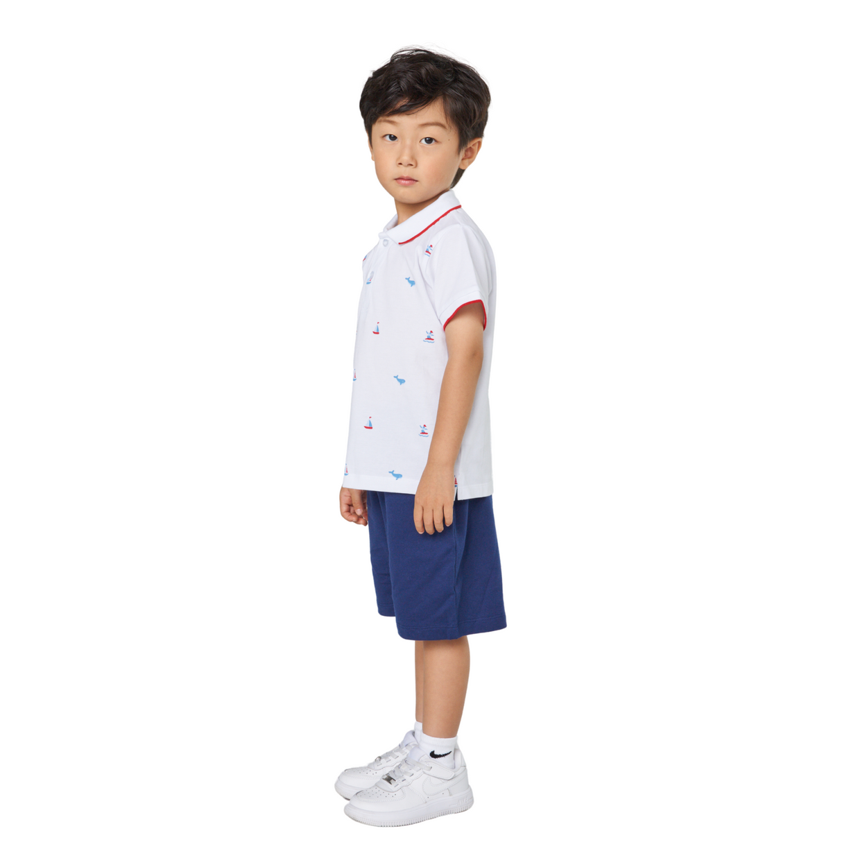 Sailboat Polo and Shorts Set – White and Navy