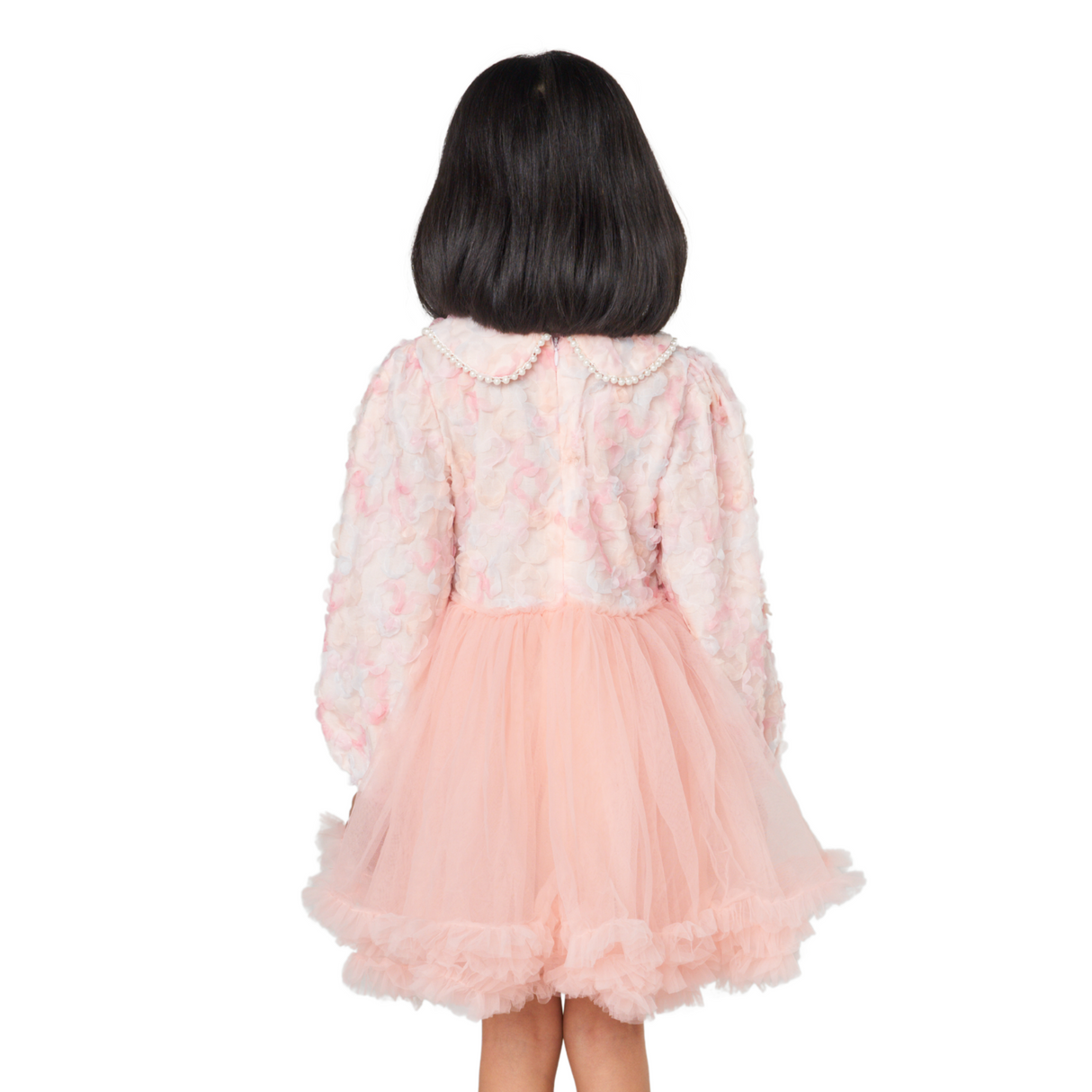 Floral Pearl Collar Tulle Dress – Blush Pink
