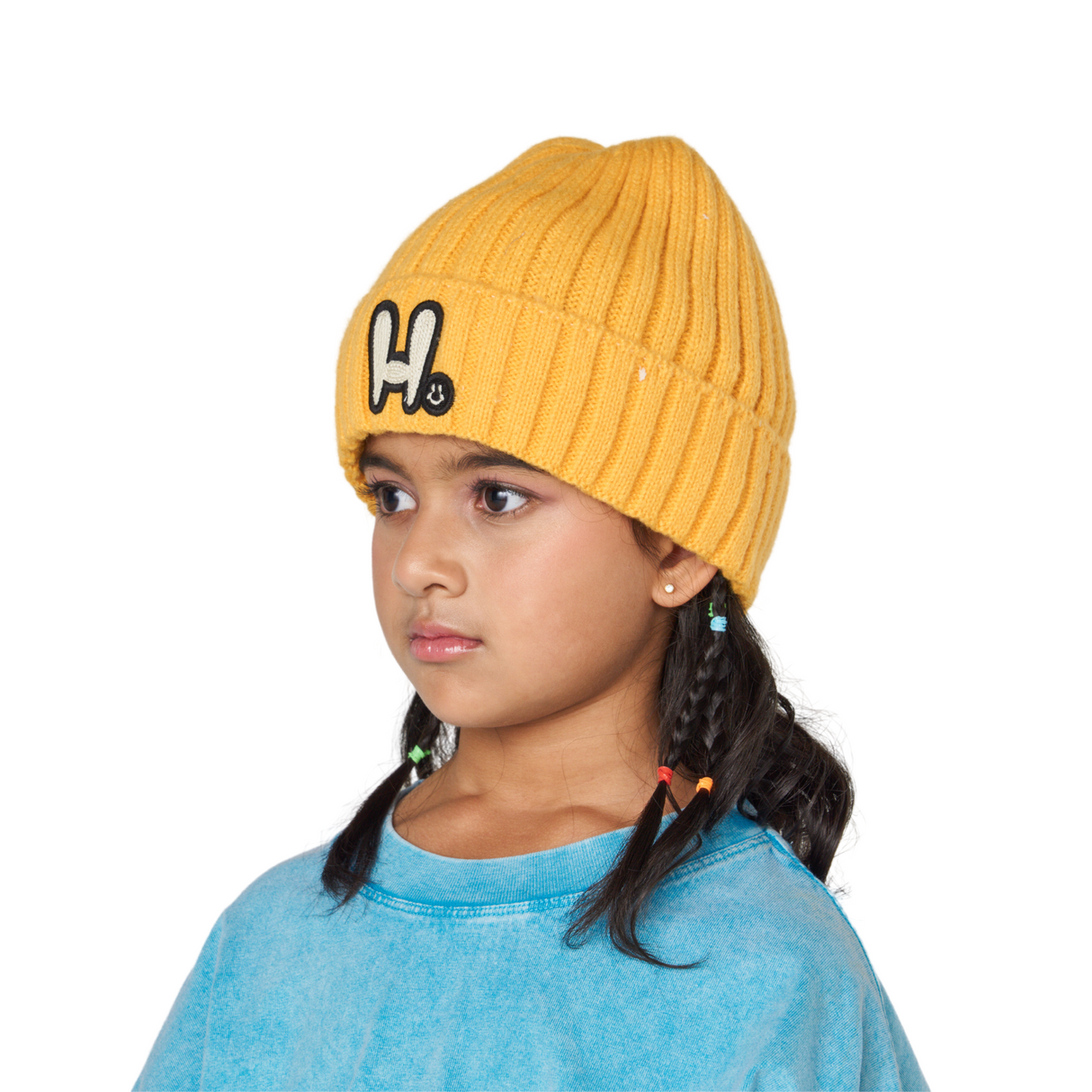 H Patch Knit Beanie – Yellow