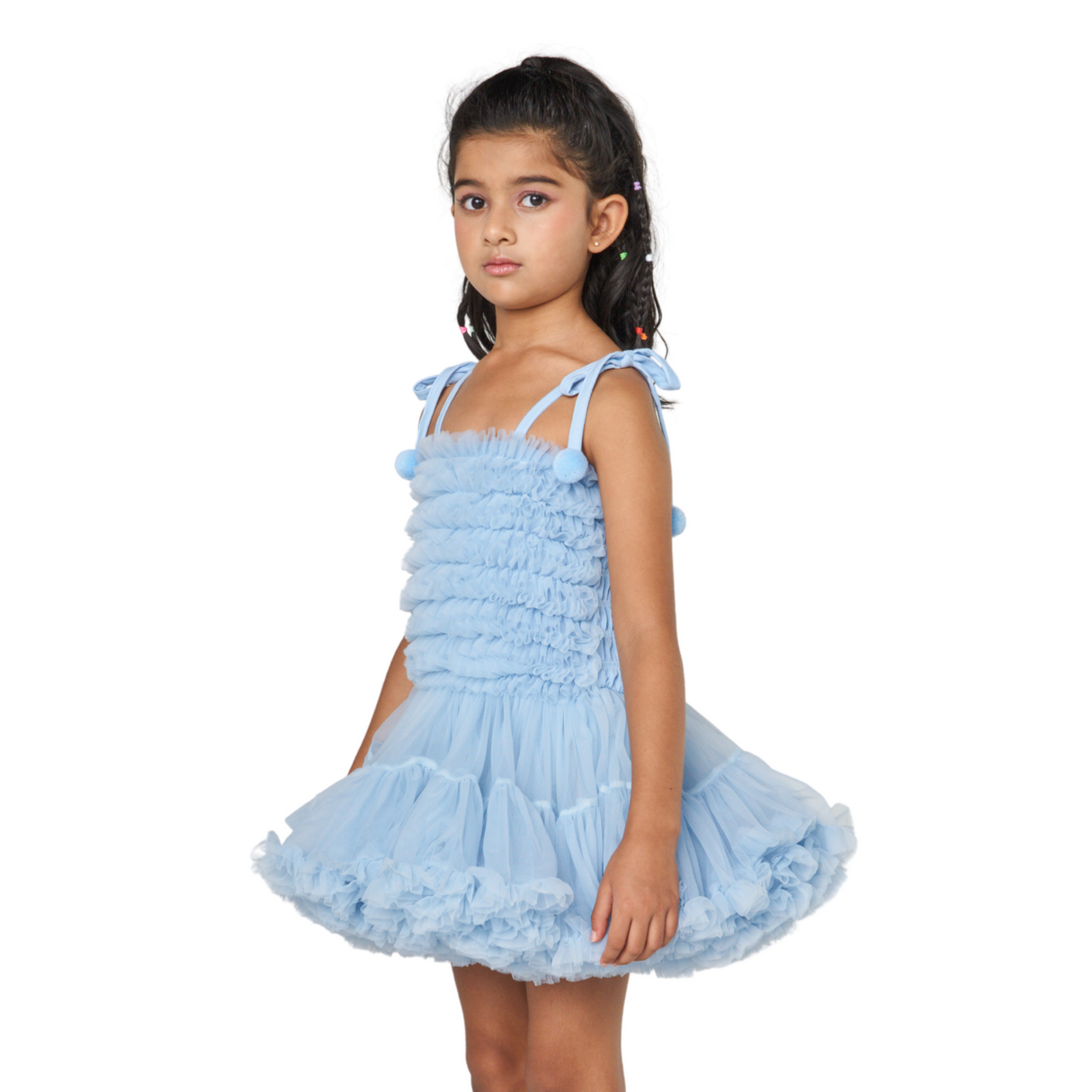Tiered Ruffle Tulle Dress – Sky Blue