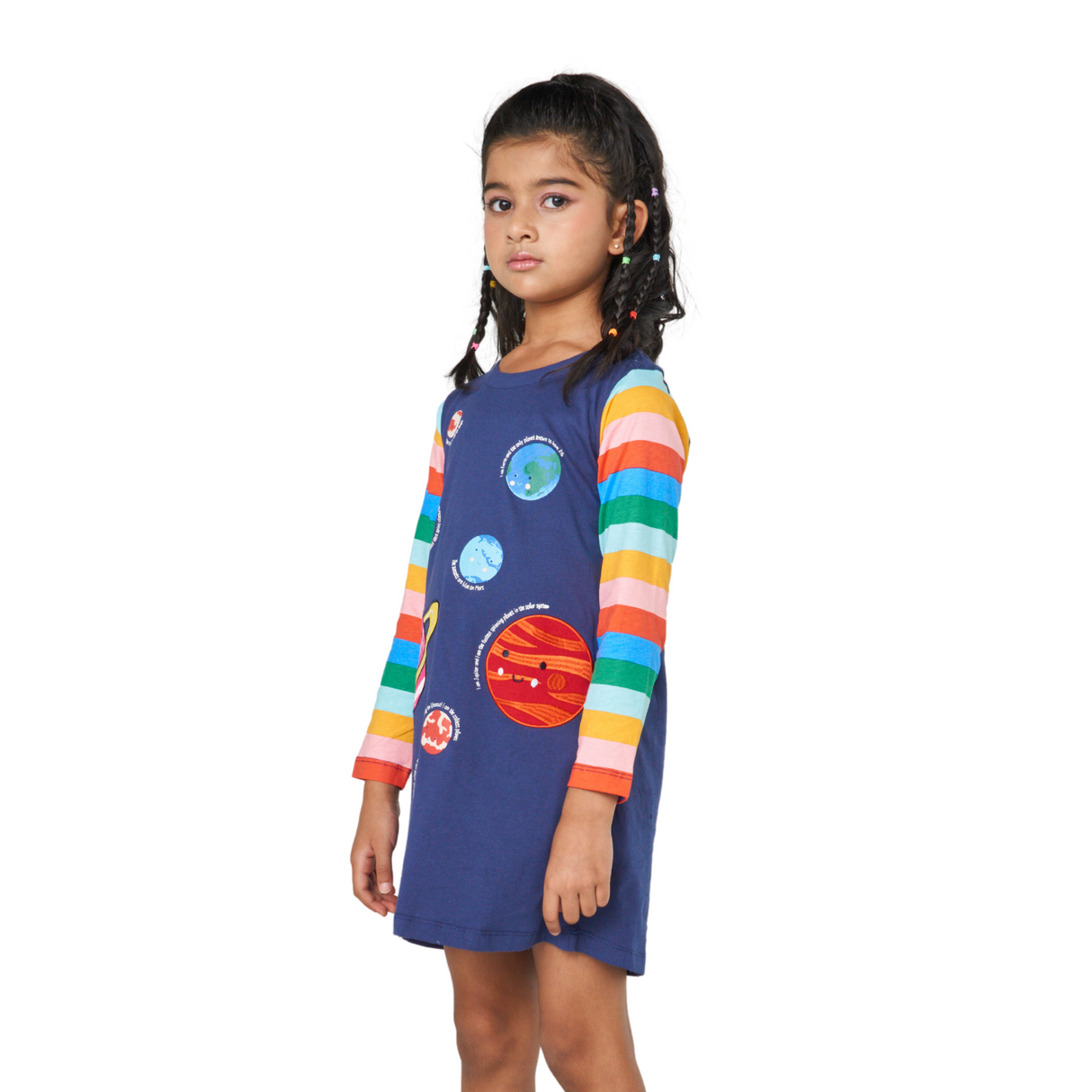 Rainbow Galaxy Long Sleeve Dress – Navy