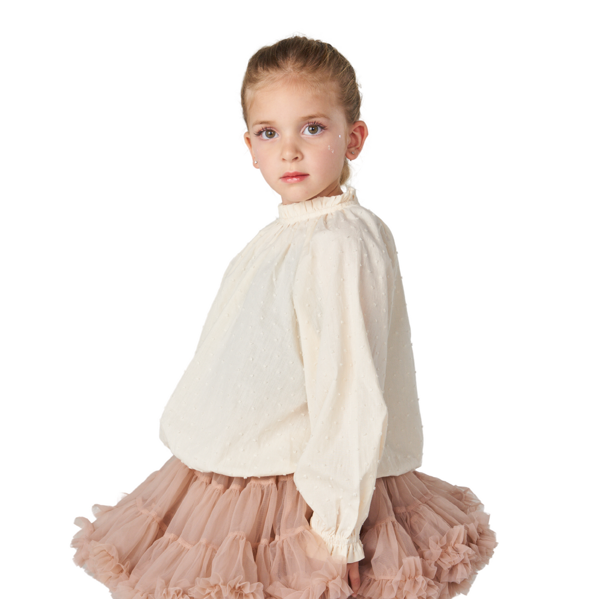 Ruffled High Neck Blouse – Cream