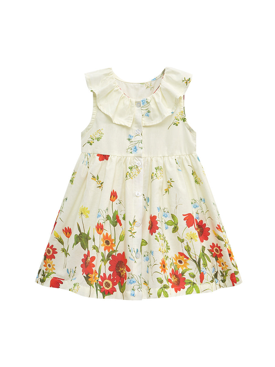 Ruffle Collar Floral Dress – Ivory