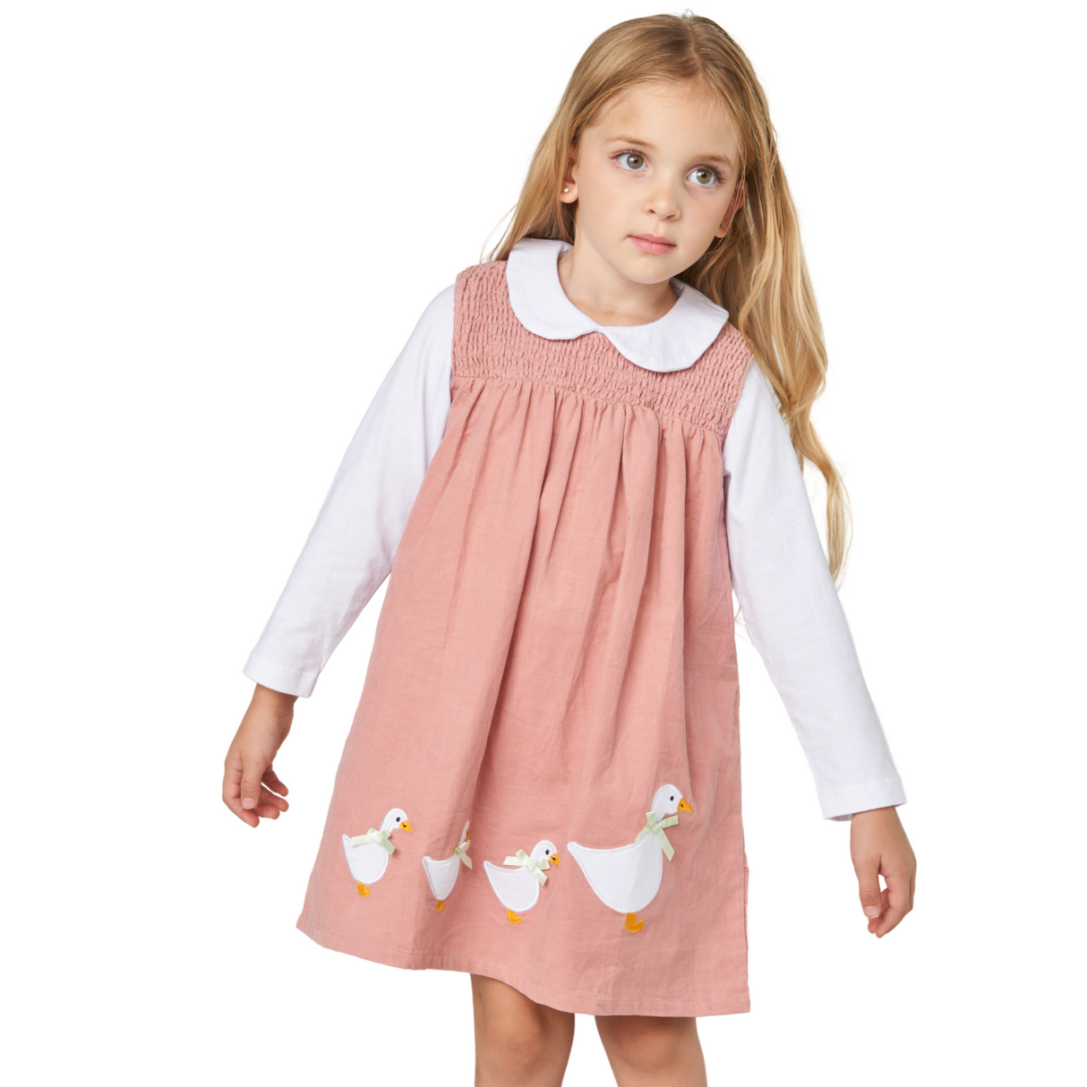 Duck Embroidery Smocked Dress – Dusty Pink