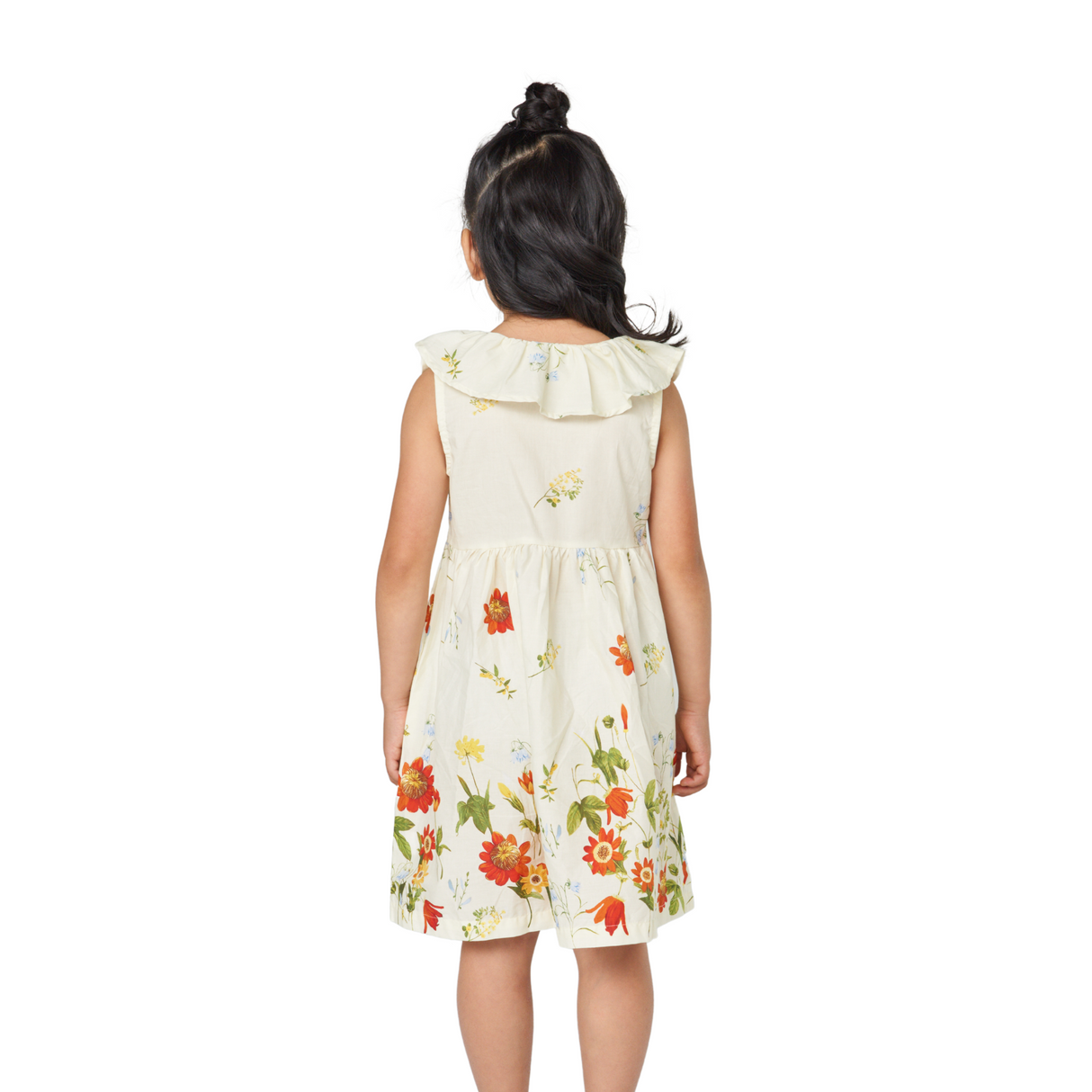 Ruffle Collar Floral Dress – Ivory