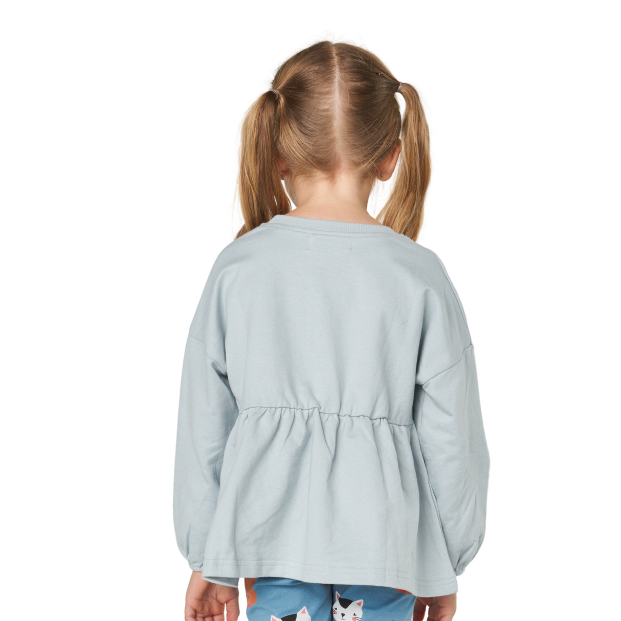 Cat Face Peplum Top – Soft Blue