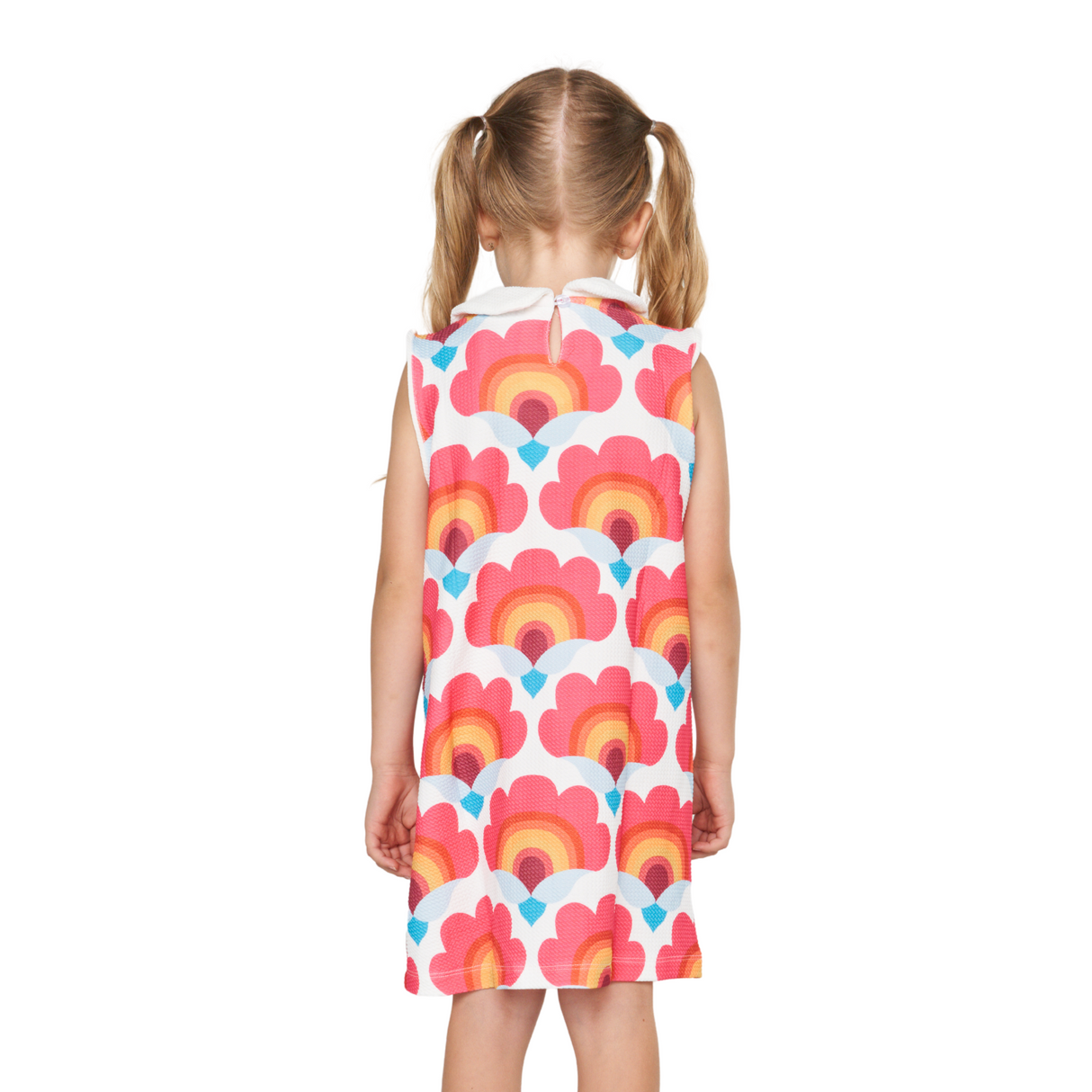 Sunset Bloom Sleeveless Dress – Pink Rainbow Floral