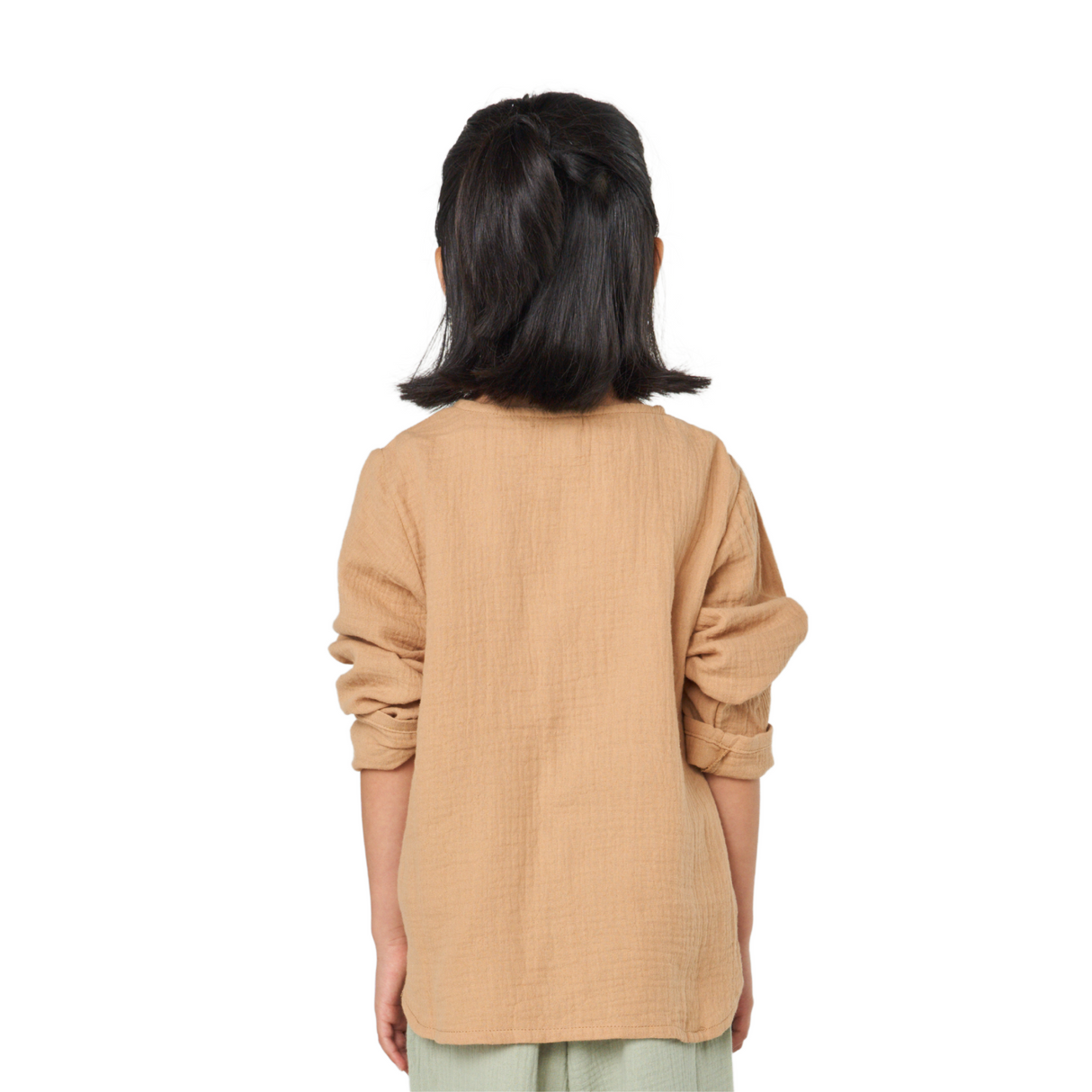 Textured Cotton Henley Top – Camel