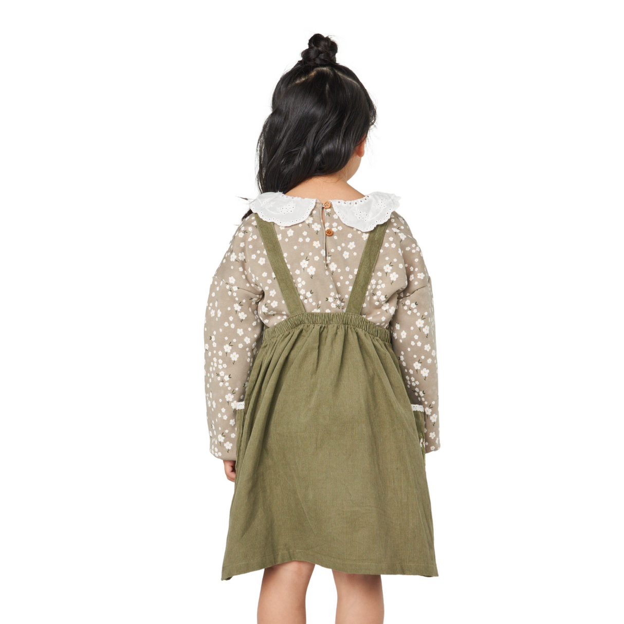 Corduroy Pinafore Dress – Olive Green