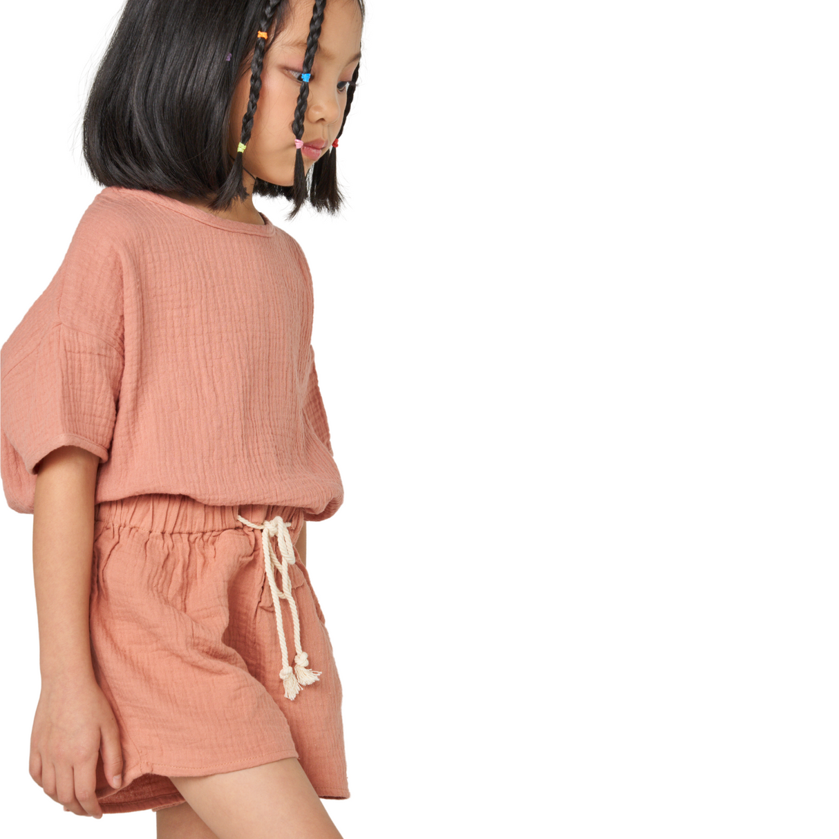Textured Cotton Drawstring Shorts – Rose