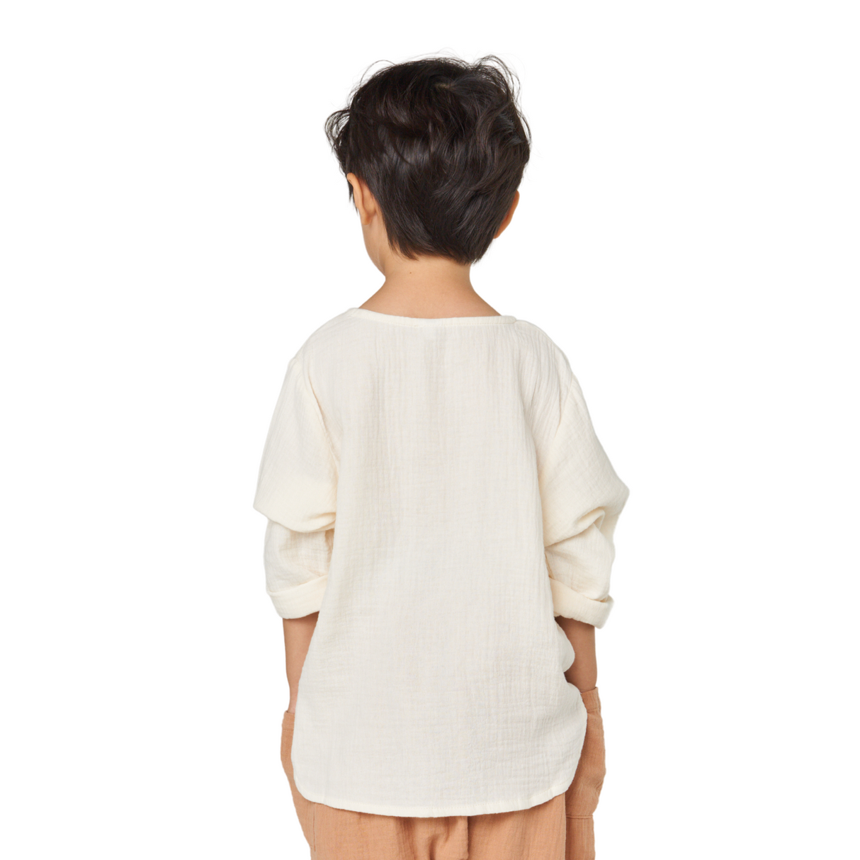 Textured Cotton Henley Top – Cream