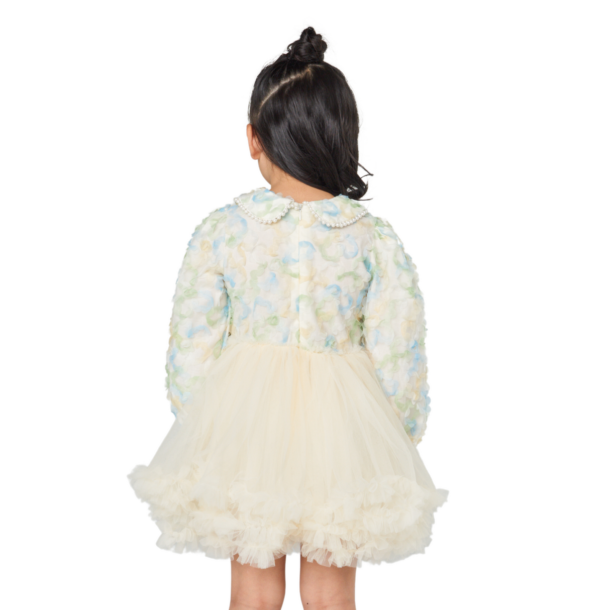 Floral Pearl Collar Tulle Dress – Ivory Bloom