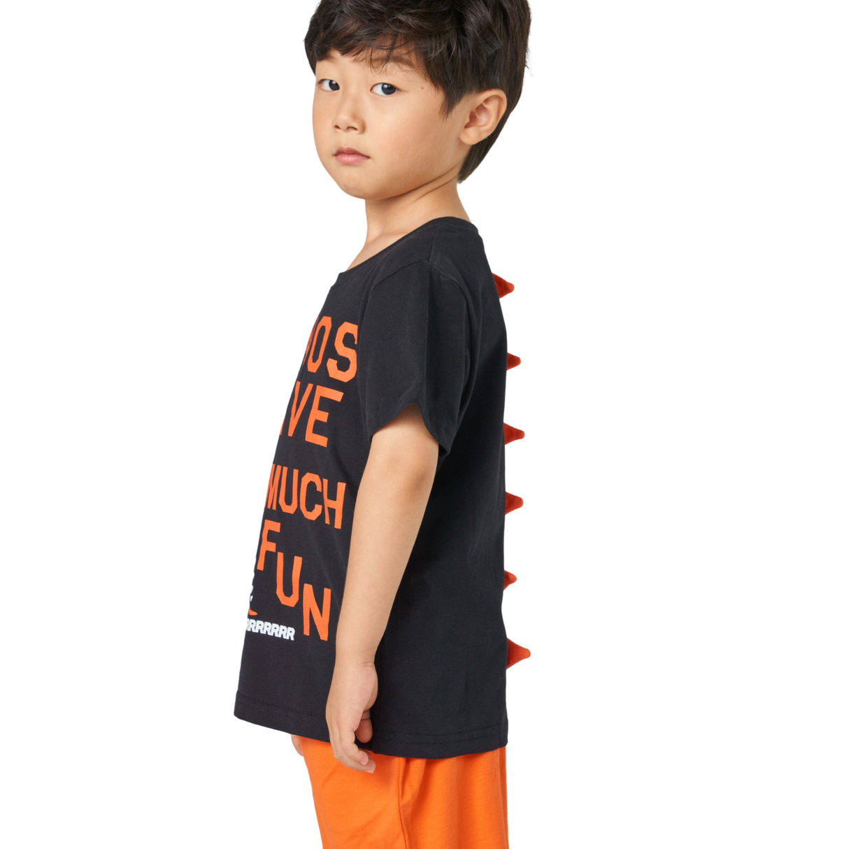 Dino Fun Tee & Shorts Set – Black & Orange
