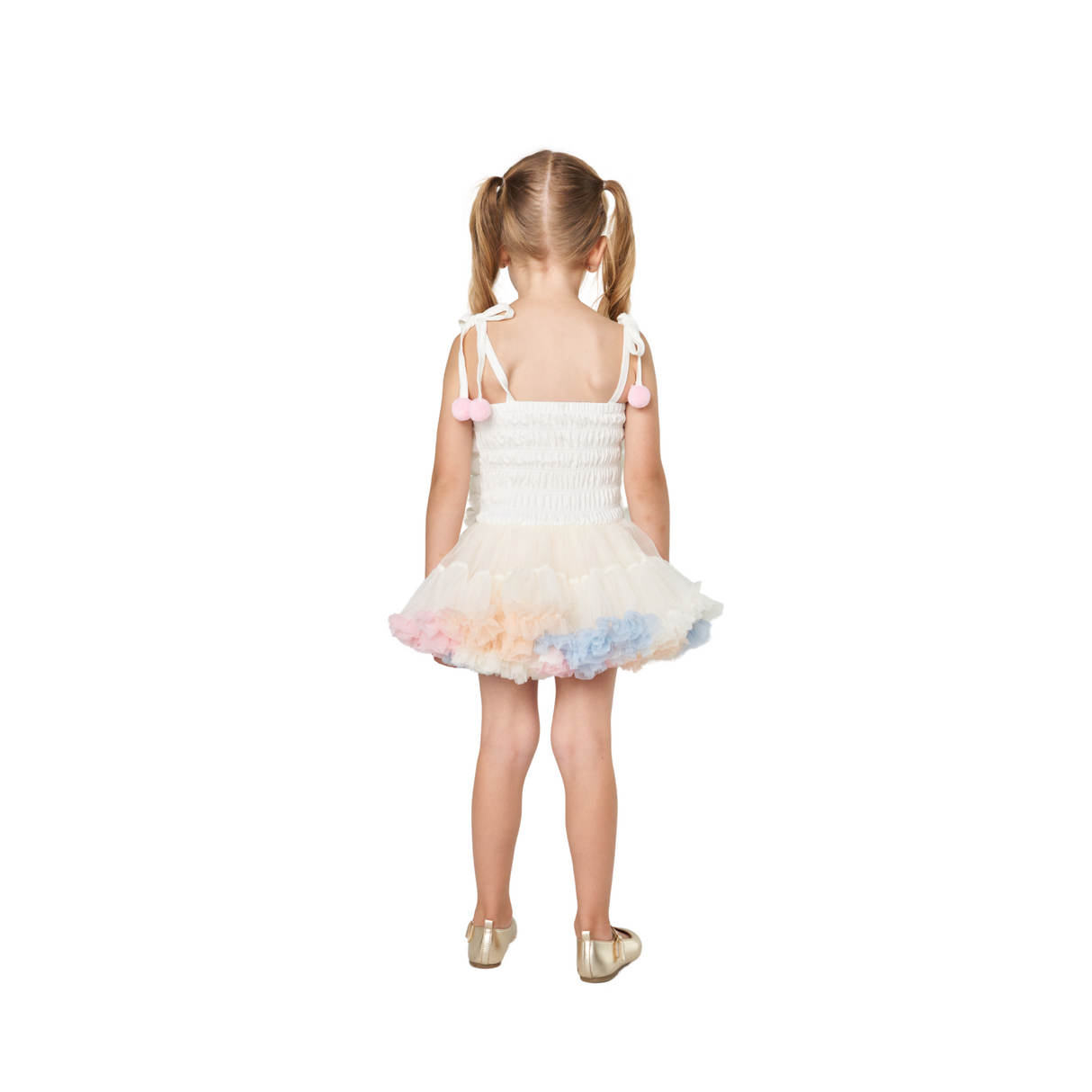 Tiered Ruffle Tulle Dress – Rainbow Cream