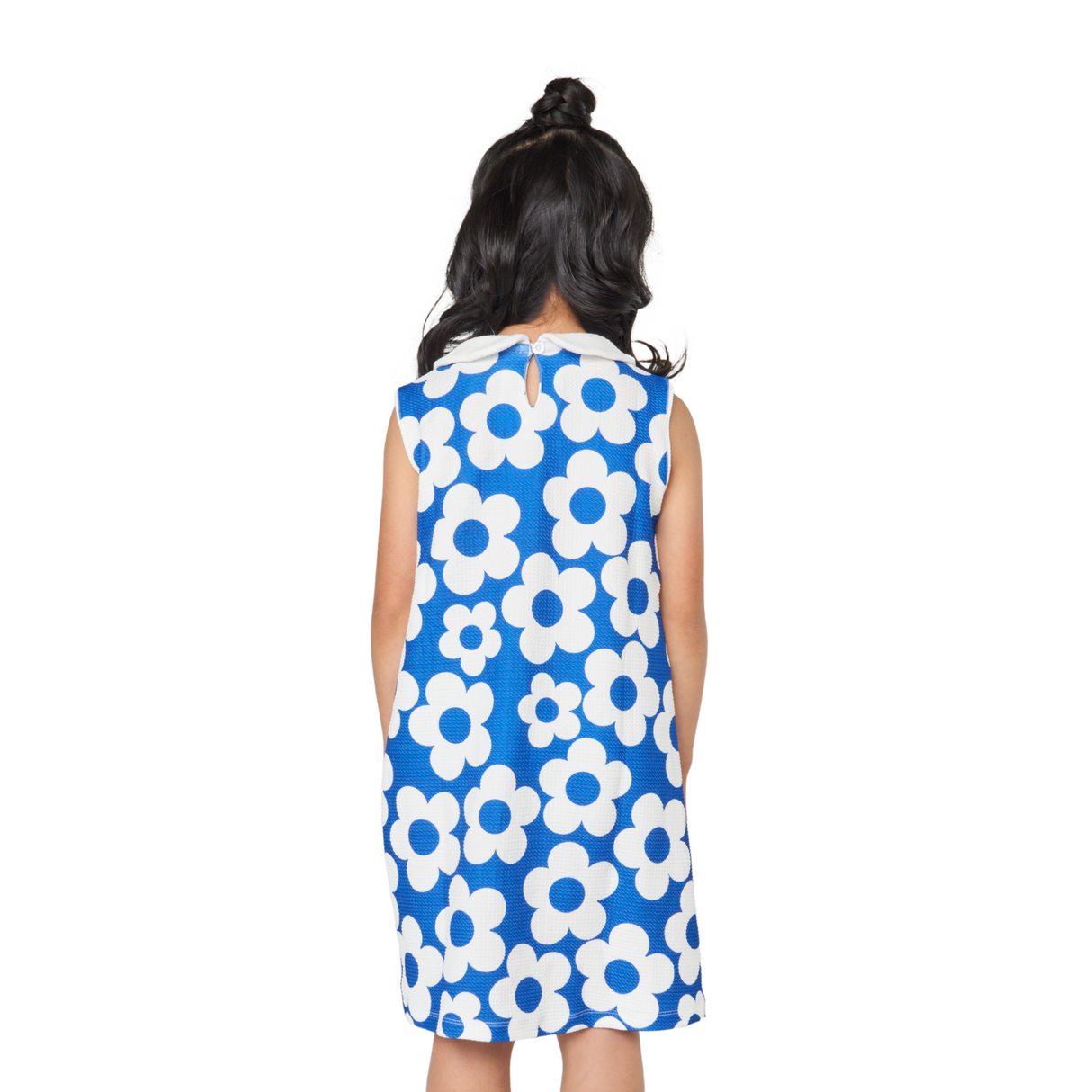 Bold Bloom Sleeveless Dress – Blue Floral