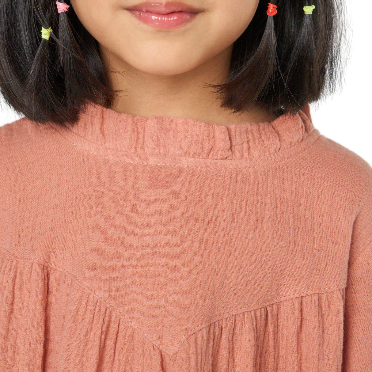 High Neck Textured Cotton Dress – Rose