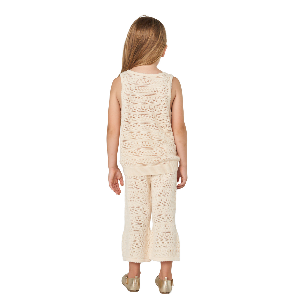 Crochet Knit Flare Pants – Cream