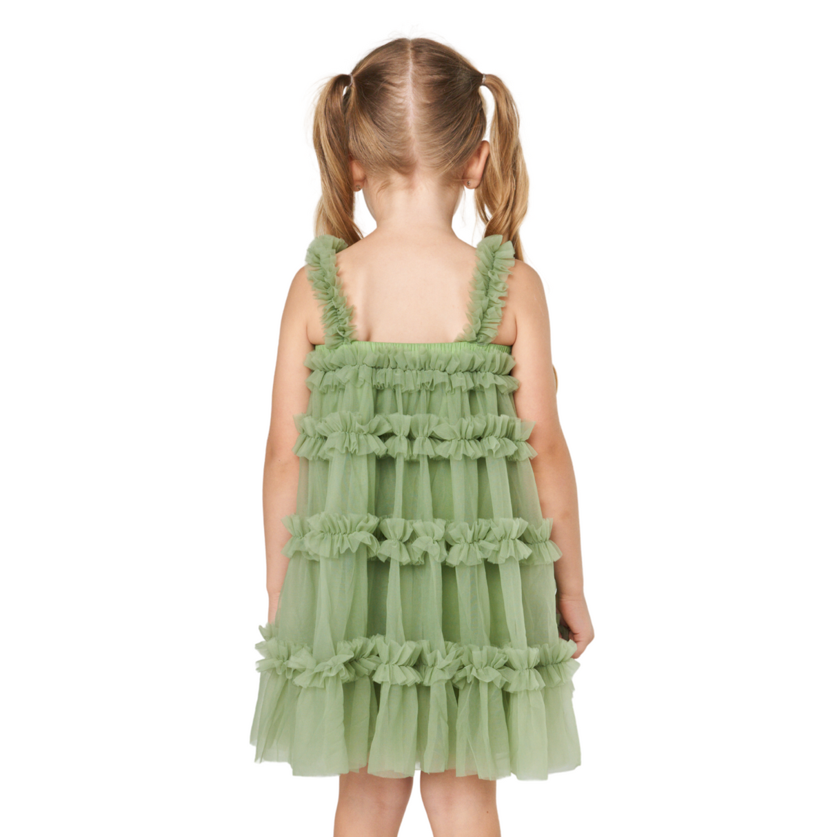 Tiered Ruffle Tulle Dress – Sage Green