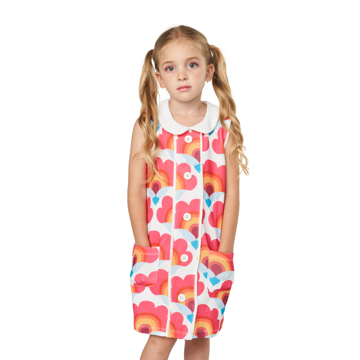 Sunset Bloom Sleeveless Dress – Pink Rainbow Floral