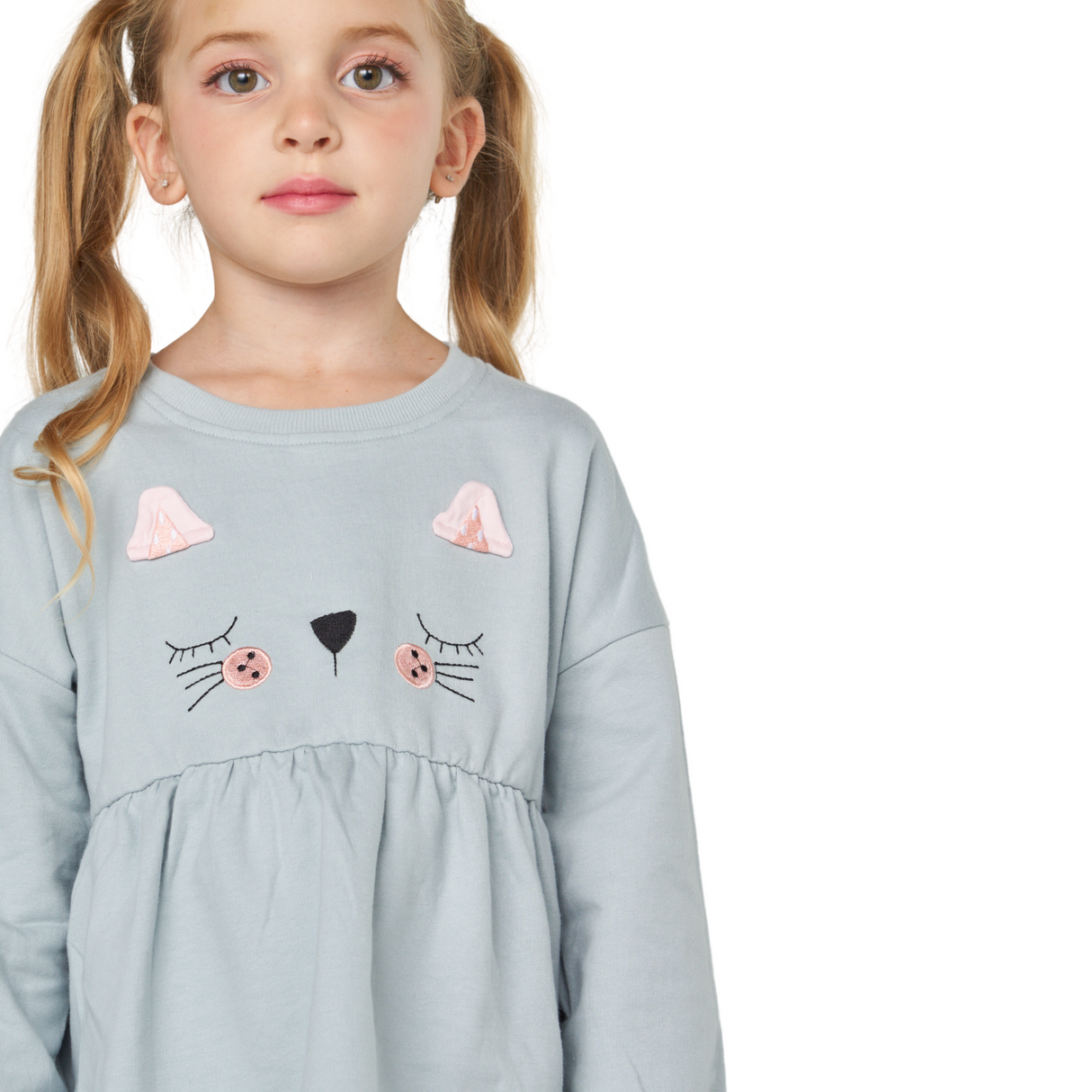 Cat Face Peplum Top – Soft Blue