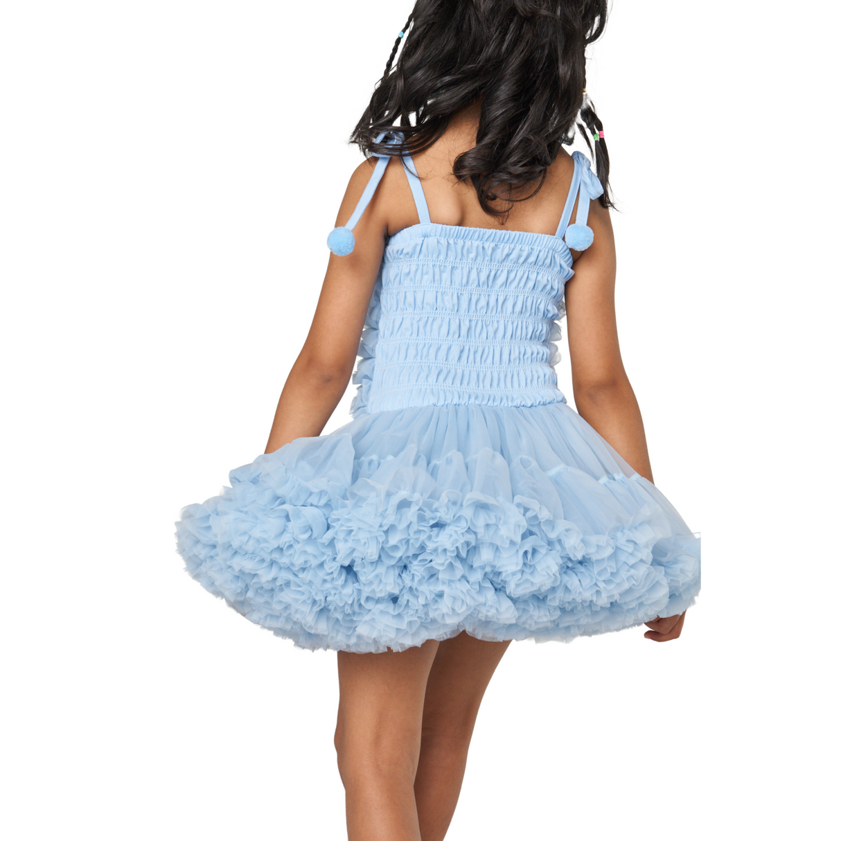 Tiered Ruffle Tulle Dress – Sky Blue