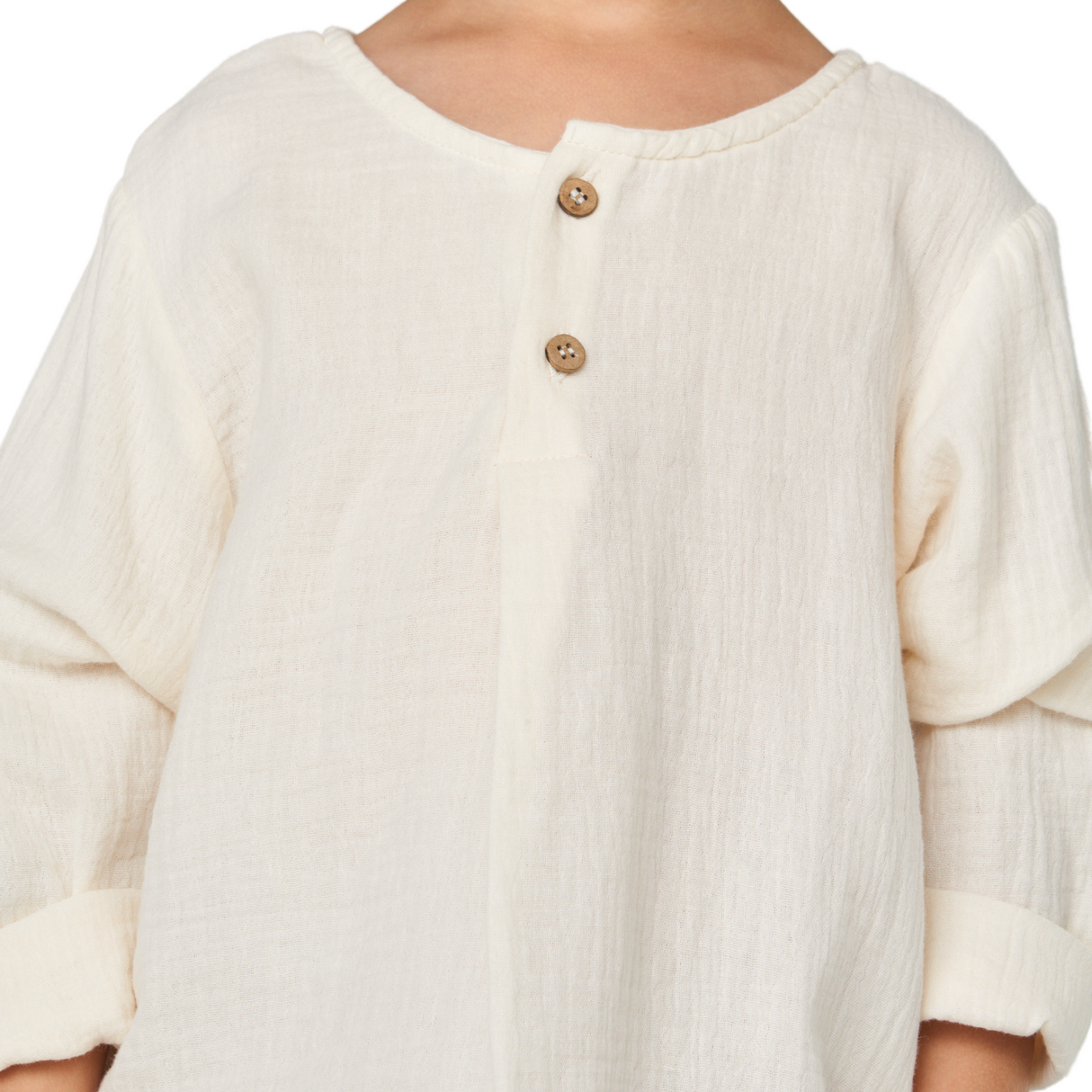 Textured Cotton Henley Top – Cream