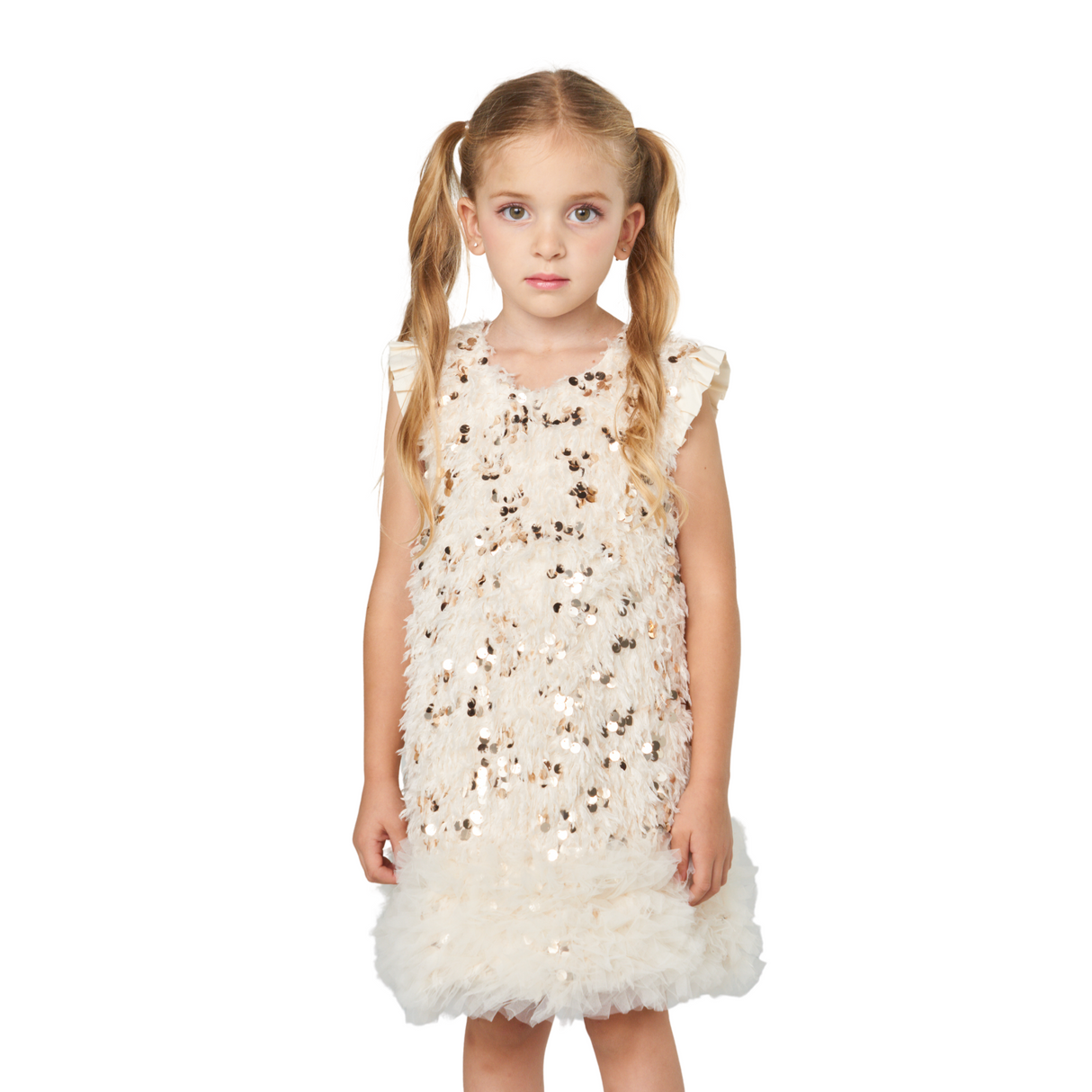 Sequin Flutter Dress – Ivory