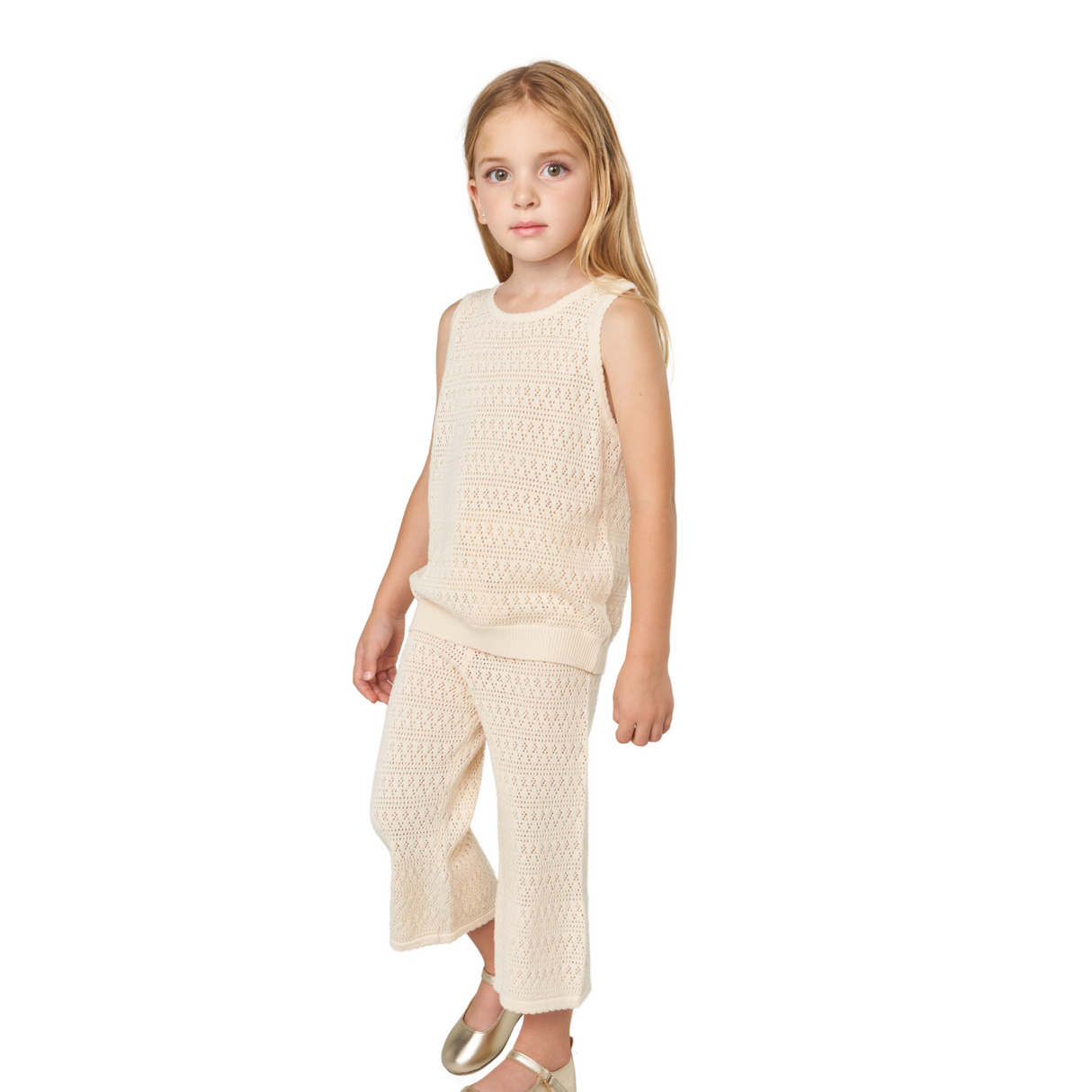 Crochet Knit Flare Pants – Cream