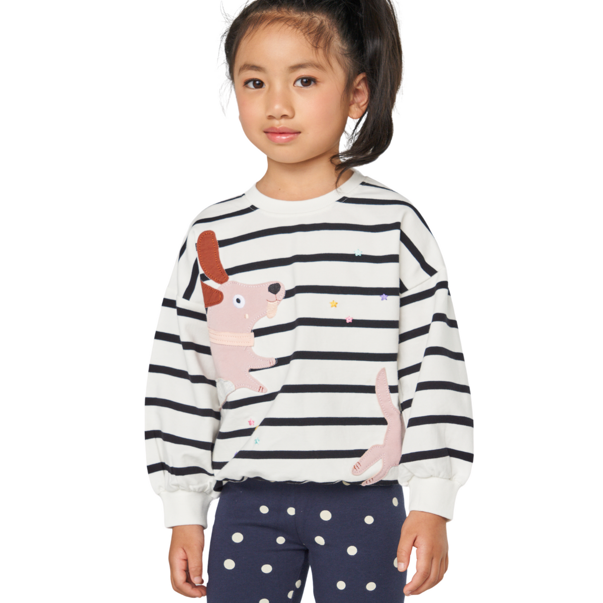 Striped Dog Graphic Sweatshirt – Ivory and Black