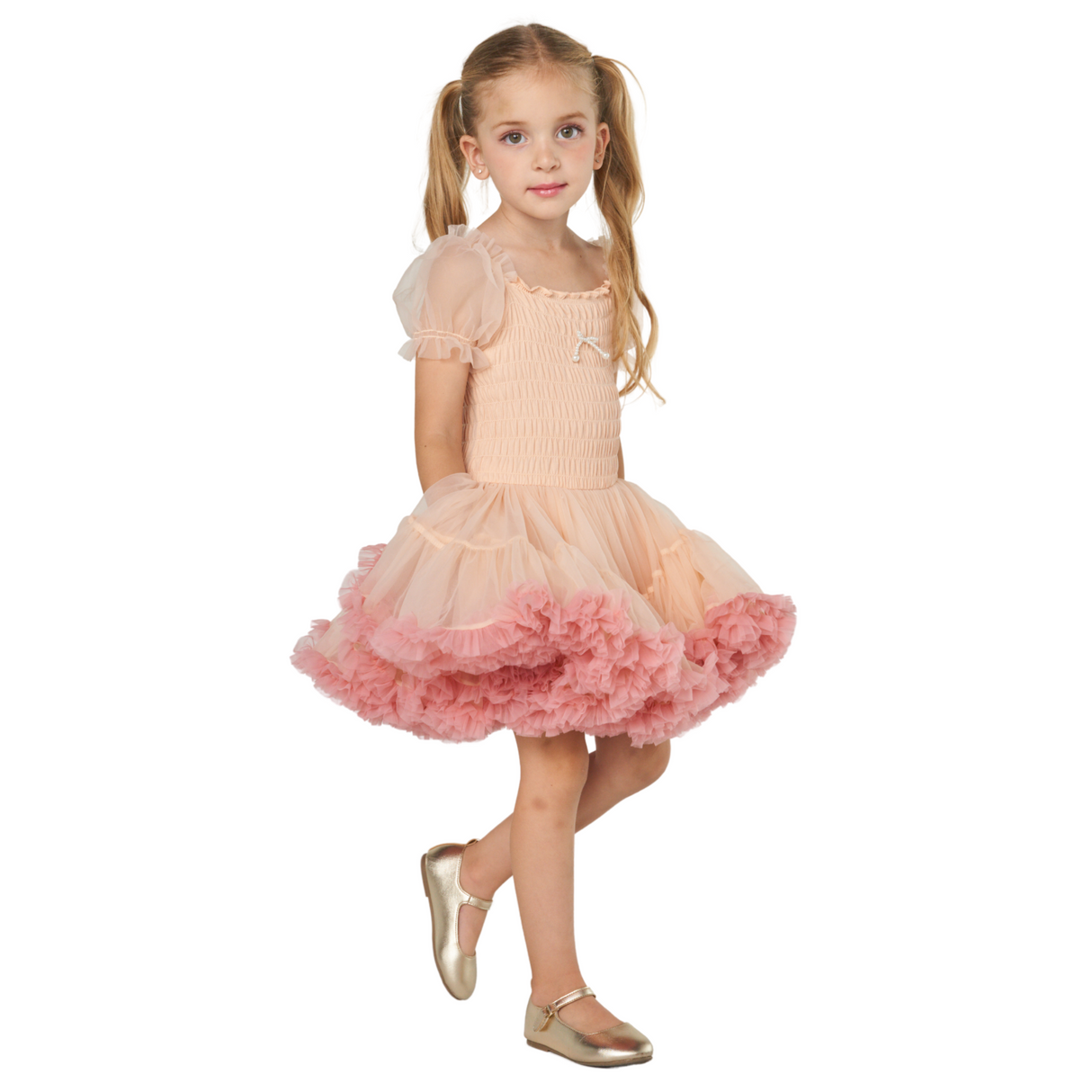 Smocked Tulle Party Dress – Peach Blossom