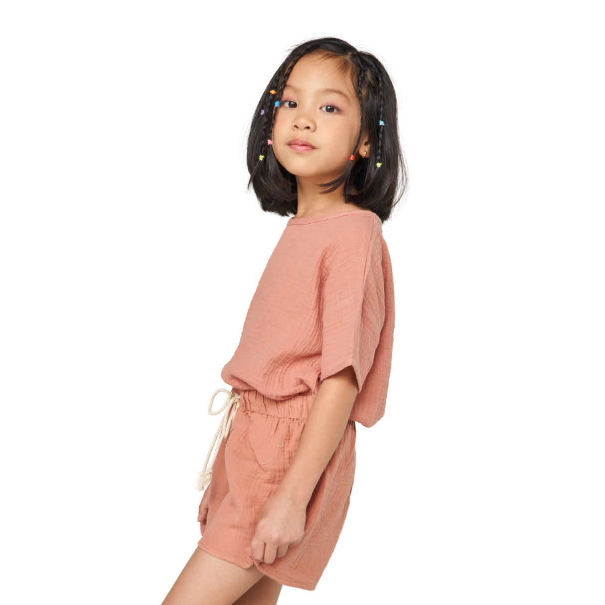 Textured Cotton Drawstring Shorts – Rose