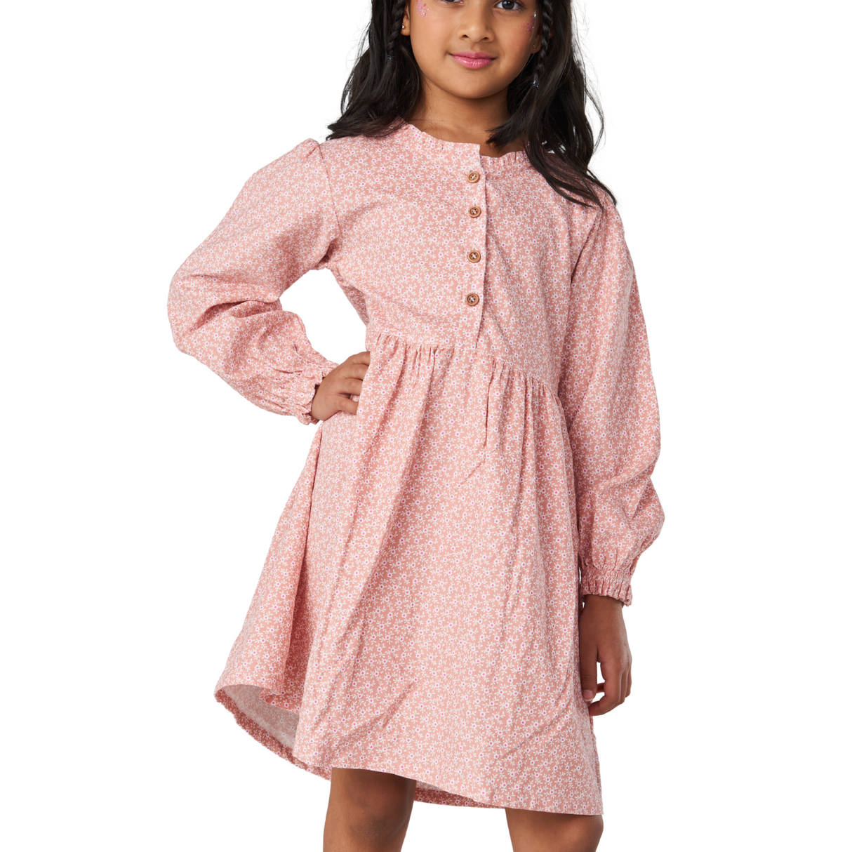 Button-Front Floral Dress – Pink