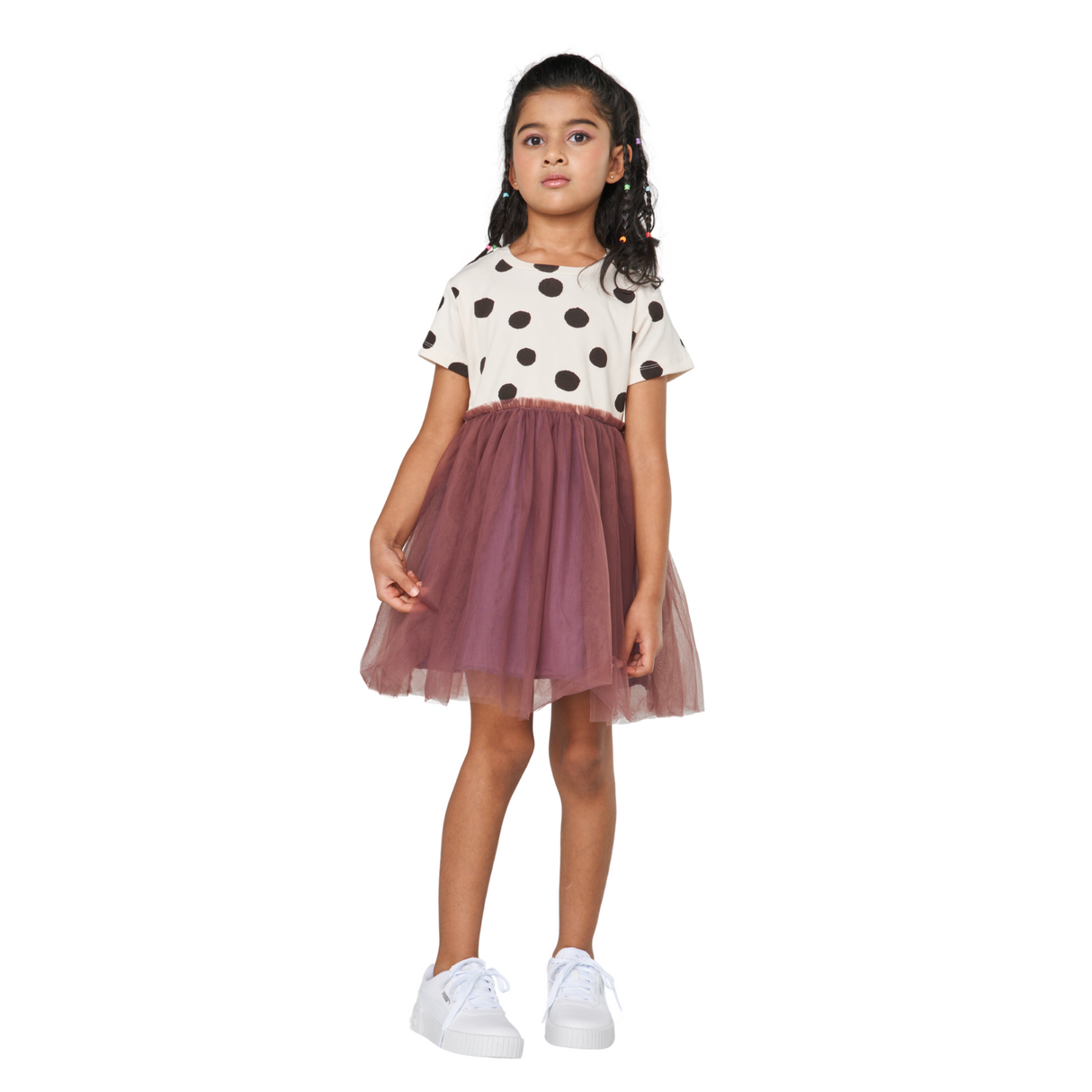Polka Dot Tulle Dress – Cream and Plum