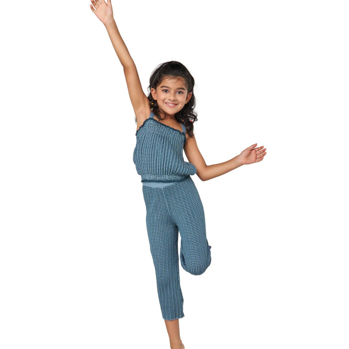 Smocked Check Cami Top – Blue