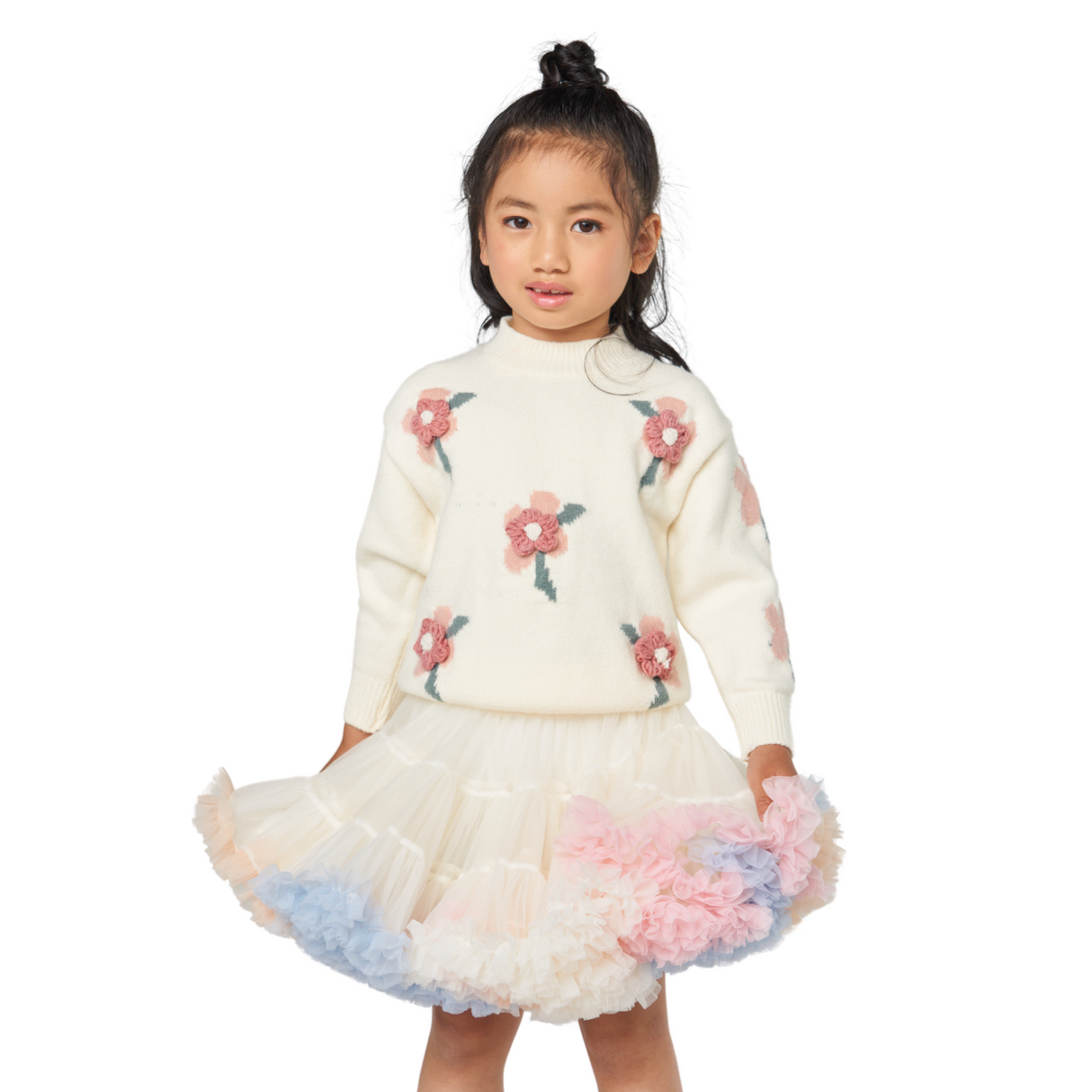3D Floral Knit Sweater – Cream