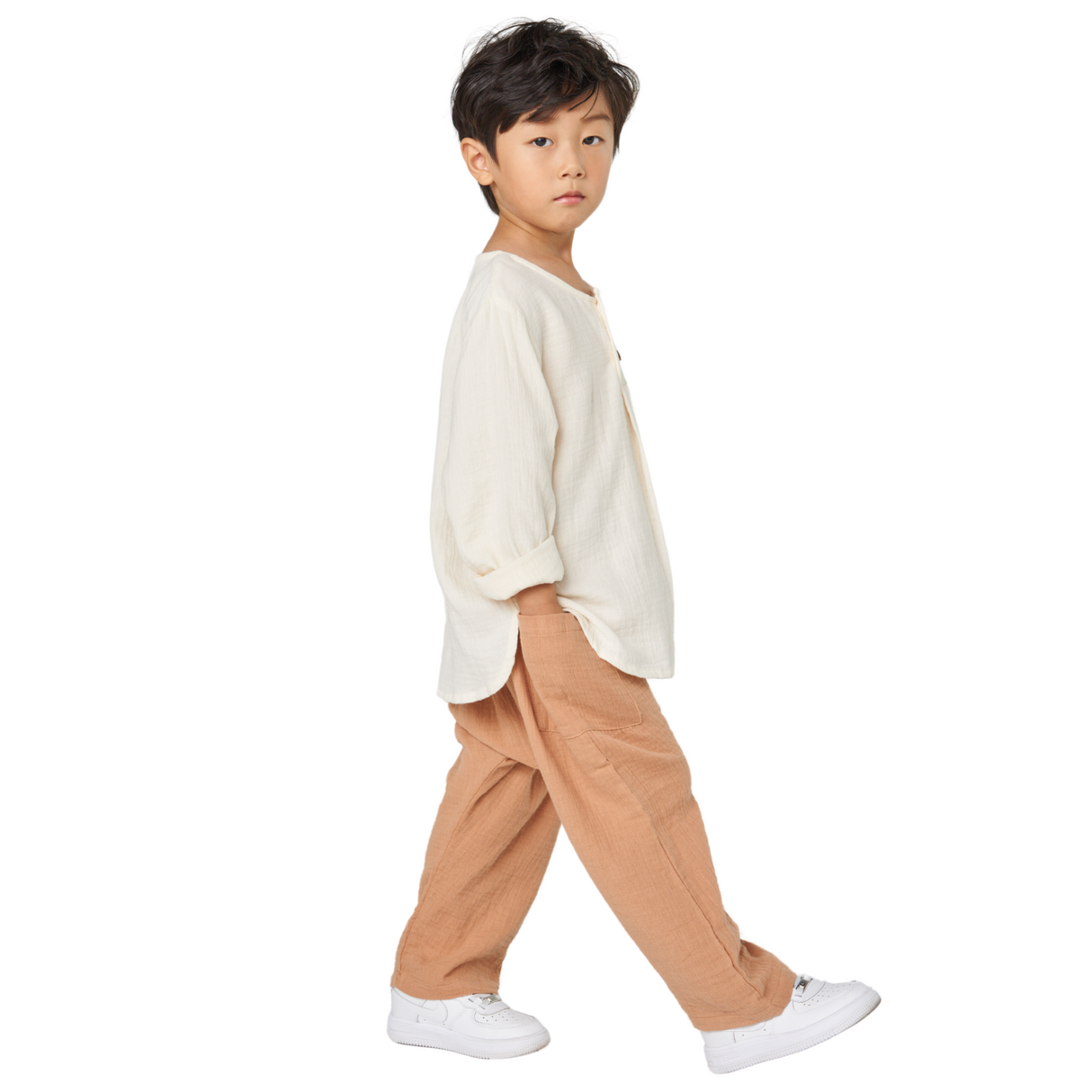 Textured Cotton Pants – Light Brown