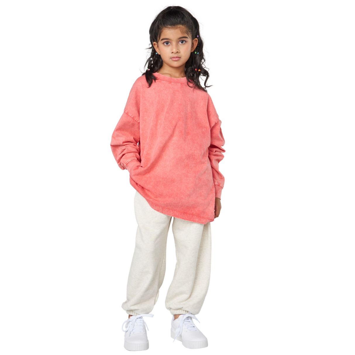 Oversized Vintage Wash Sweatshirt – Coral Pink