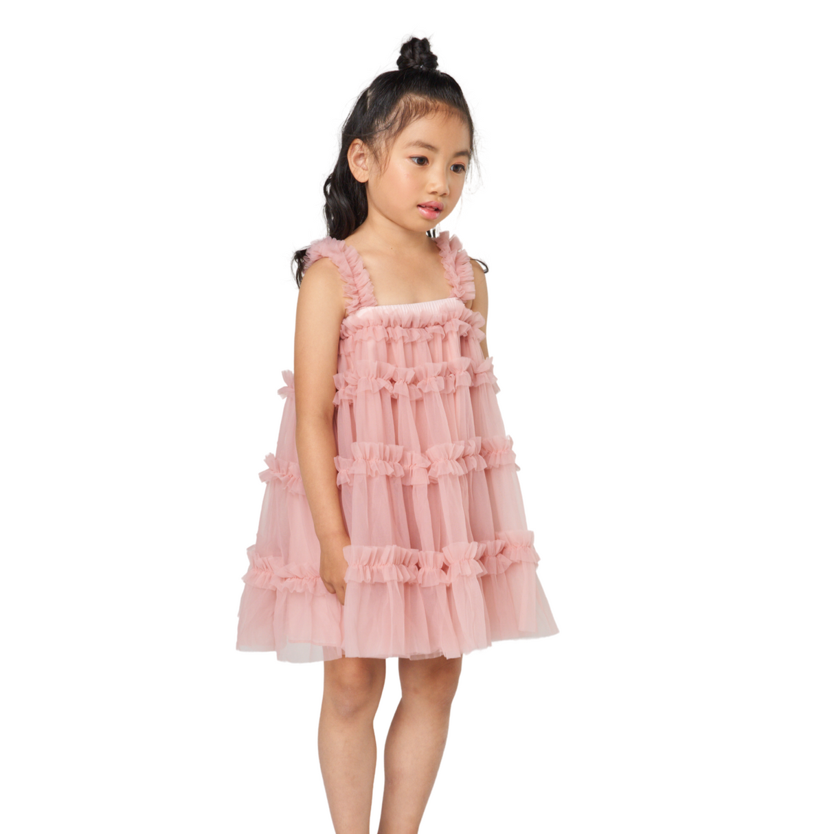 Tiered Ruffle Tulle Dress – Rose Pink