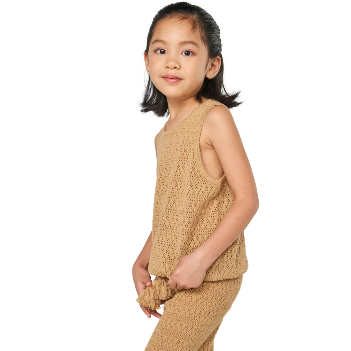 Crochet Knit Tank – Camel