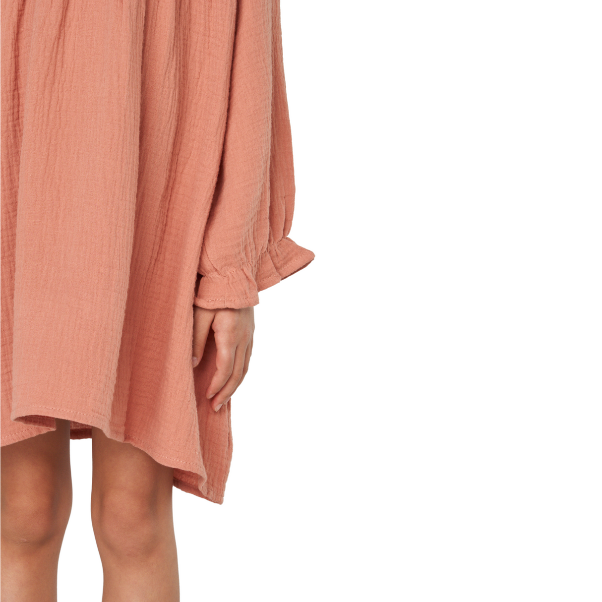 High Neck Textured Cotton Dress – Rose