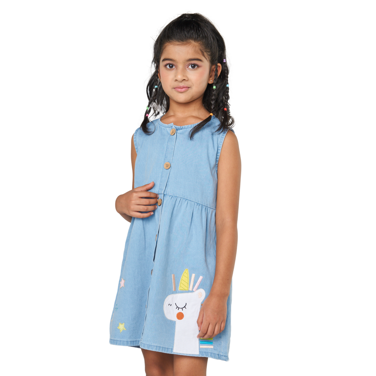 Unicorn Button-Front Dress – Light Blue