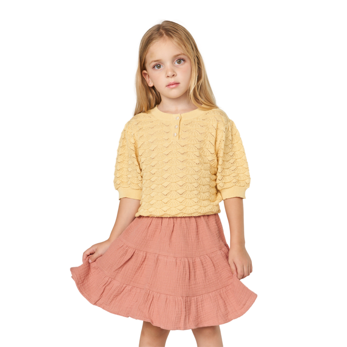 Textured Cotton Tiered Skirt – Rose